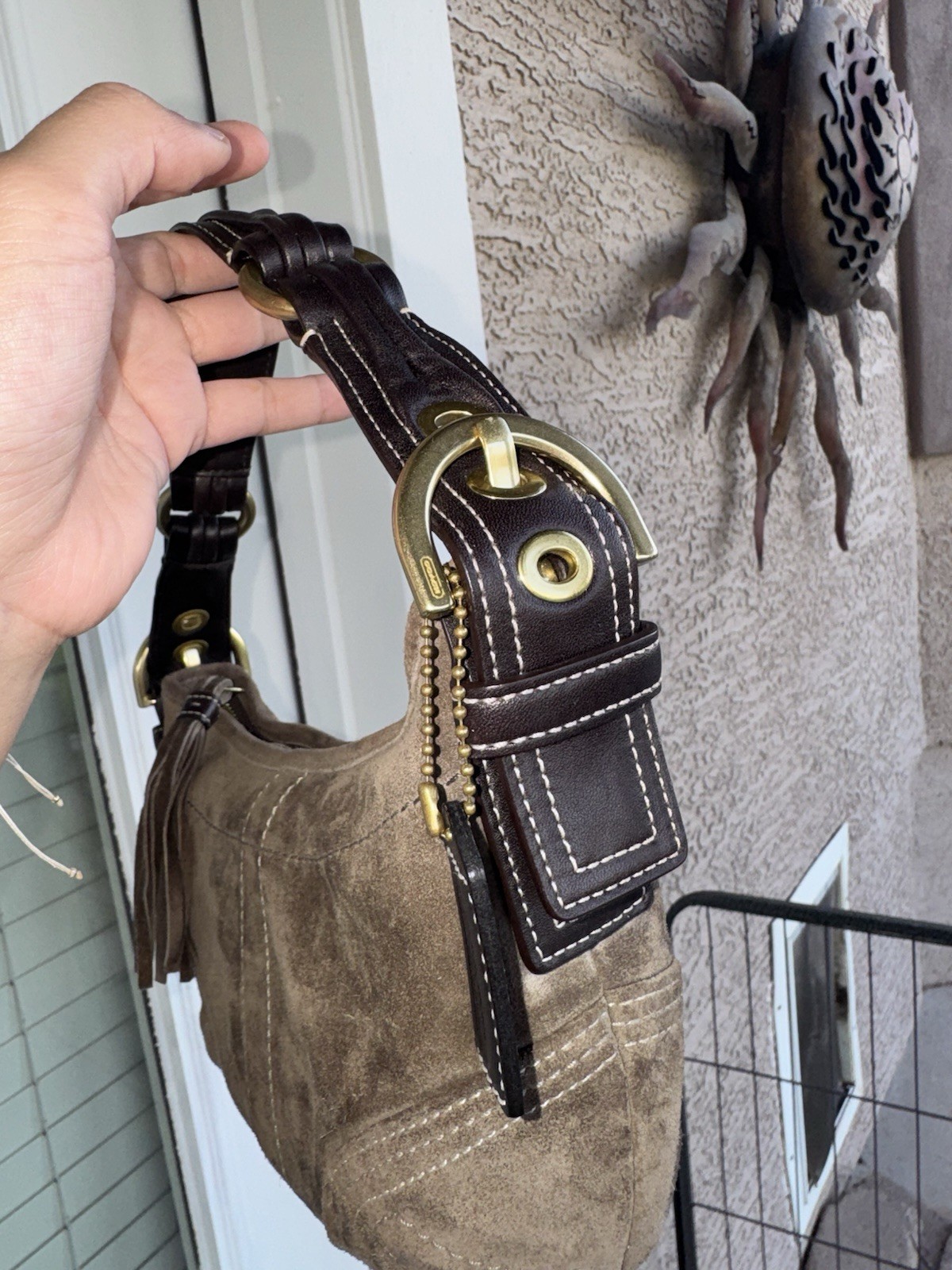 Coach Y2K Brown Small Crescent Hobo Soho Shoulder Suede Shoulder Bag Tassel