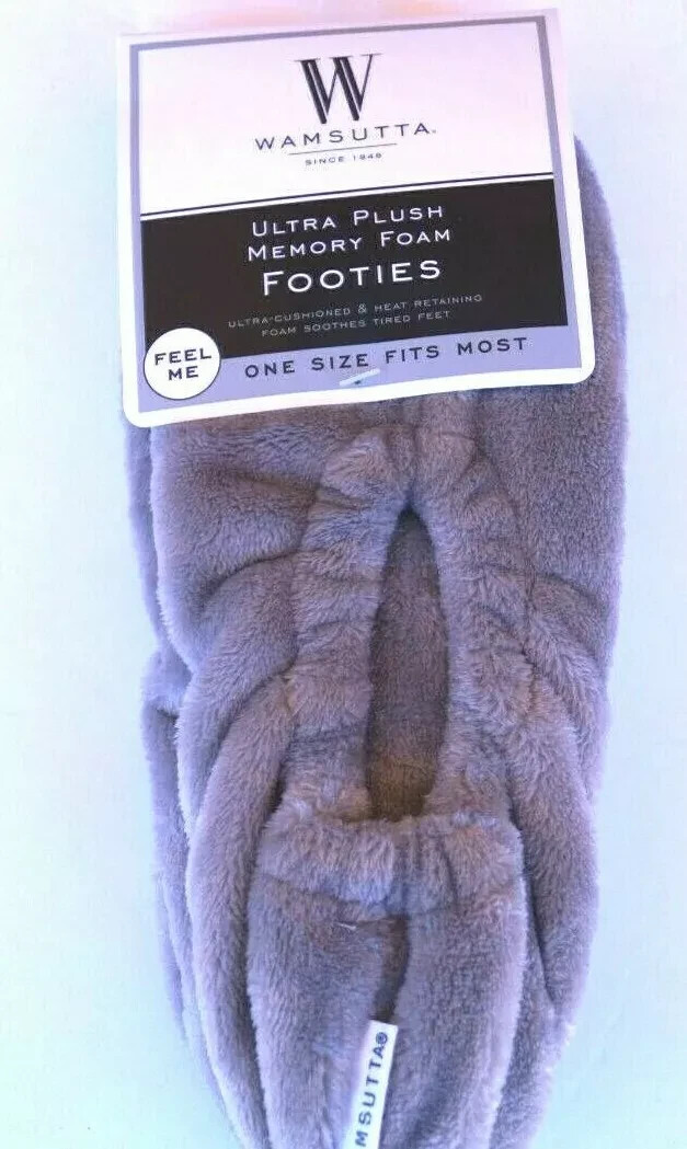 Wamsutta Ultra Plush Memory Foam Footies Slippers One Size Fits Most, Color Gray