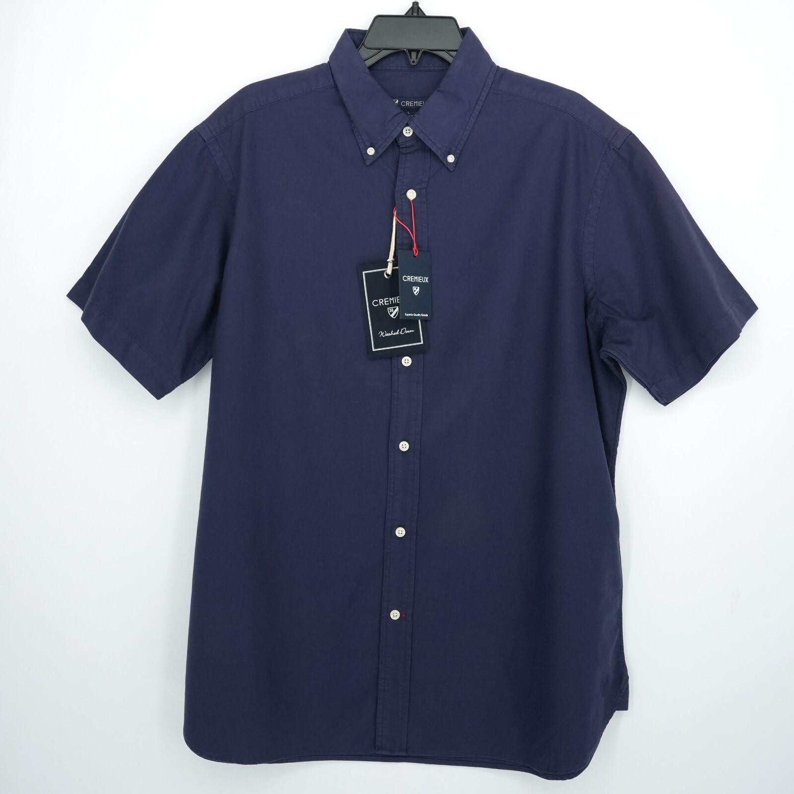 Cremieux Washed Down Men’s Short-Sleeve Shirt L Blue Solid NWT $75