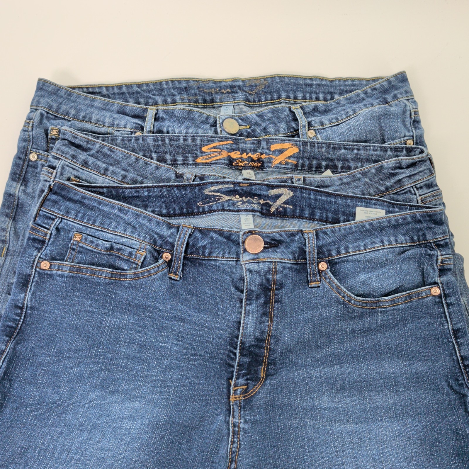 Lot of 3 Seven7 Women’s Sz 16 High Rise Relaxed Fit 5 Pocket Denim Weekend Short