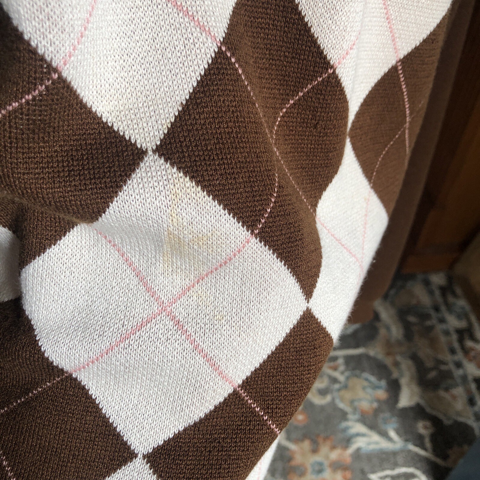 Drunknmunky Silk Argyle Sweater Brown Sz L Logo Fall (small Flaw See Pics)