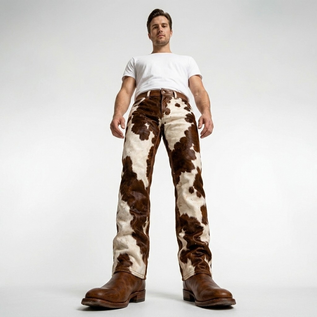 Men’s Genuine Hair-On Cowhide Pants – Western Style Leather Wear