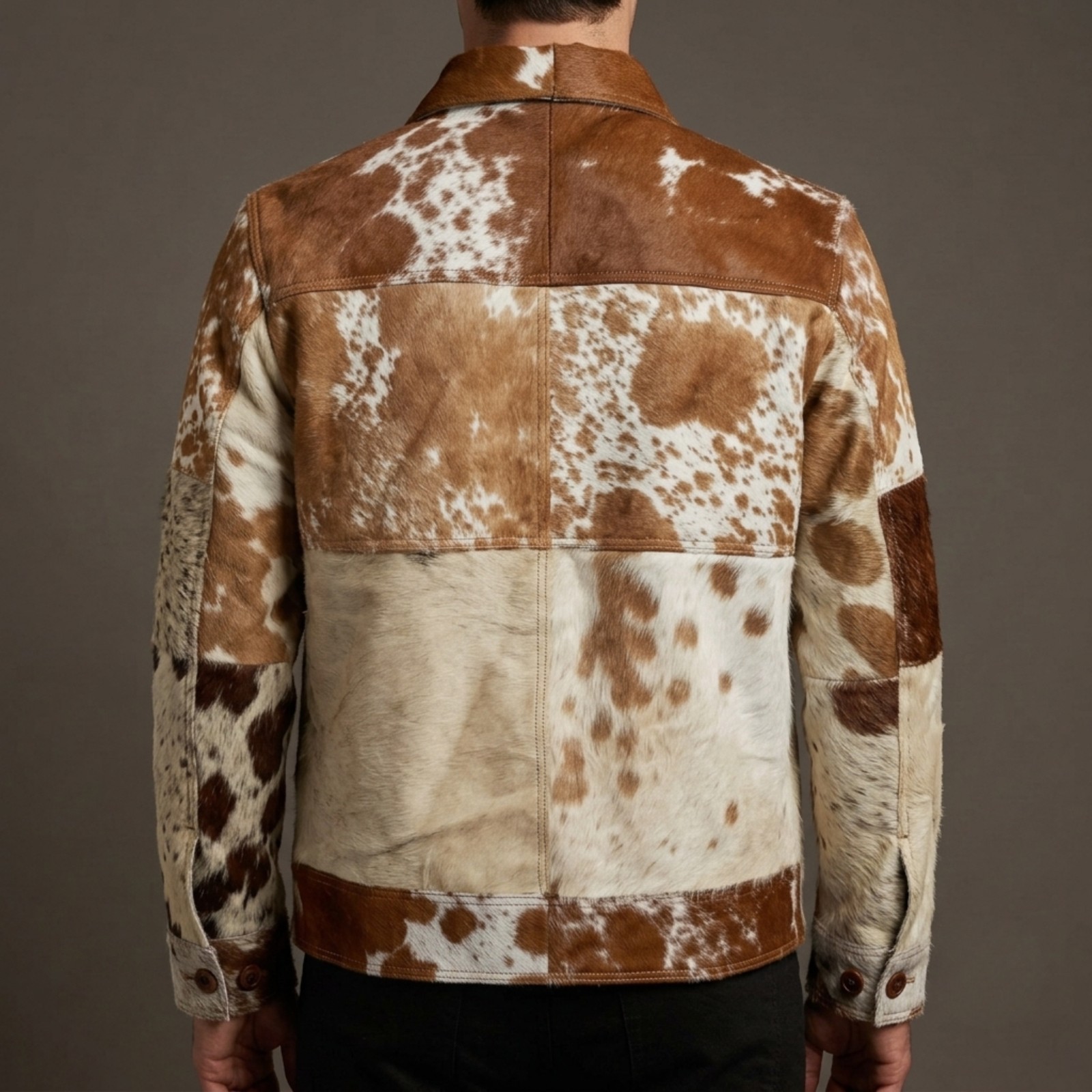 Men’s Tan White Cowhide Leather Jacket Hair On Hide Western Bomber Pony Coat