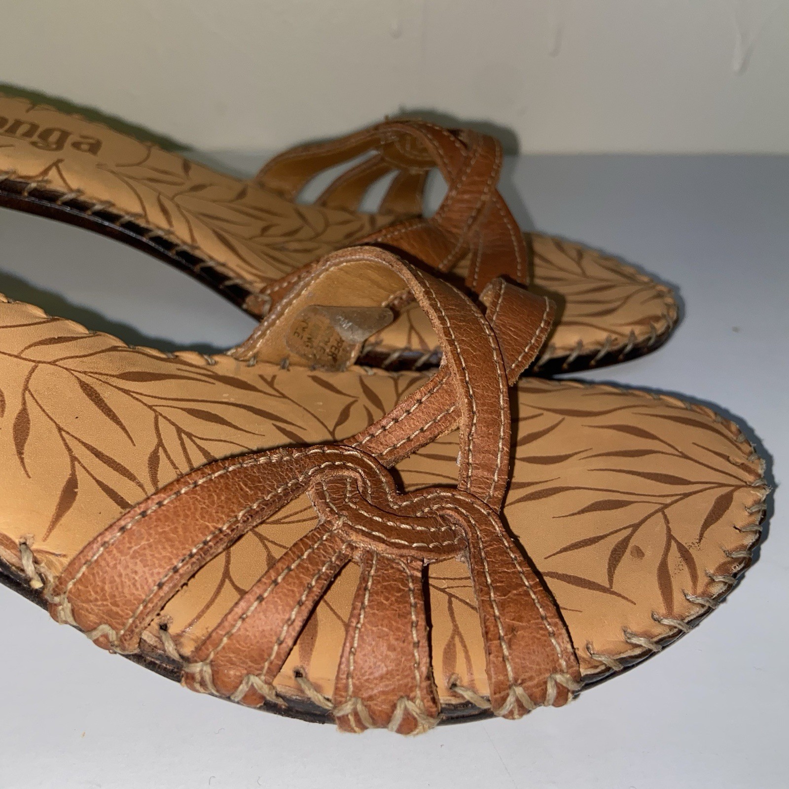 Tsonga Shoes Womens Size 7 Leather Kitten Heels Slip On Sandals Boho Artsy Brown