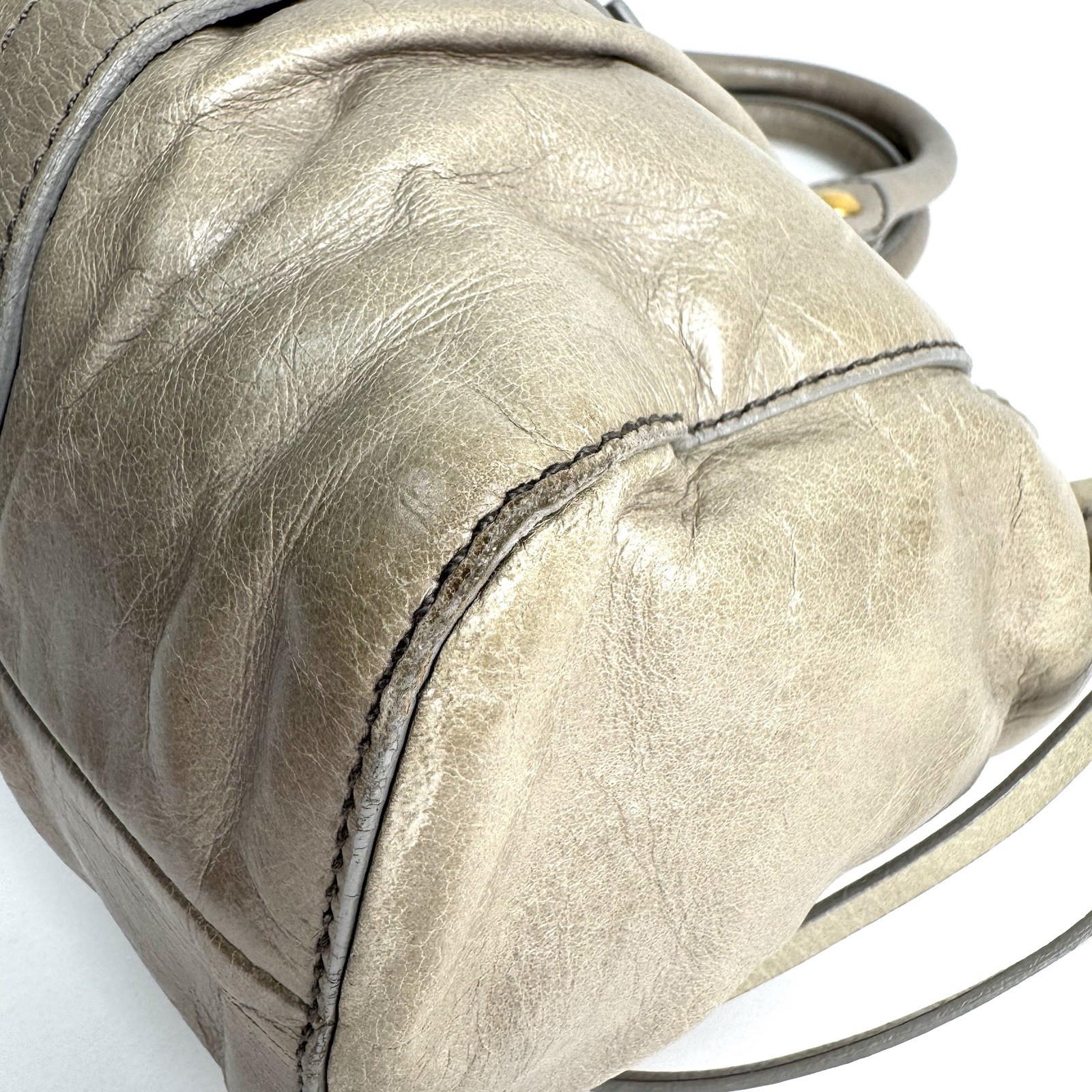 Miu Miu Vitello Lux 2Way Handbag Shoulder Bag Gray Greige Leather Auth Y2K e107