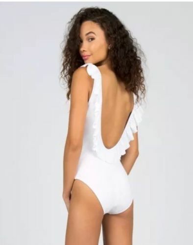 SUGAR COAST by Lolli Swim Ruffled Black or White 1 Piece Swimsuit low scoop back