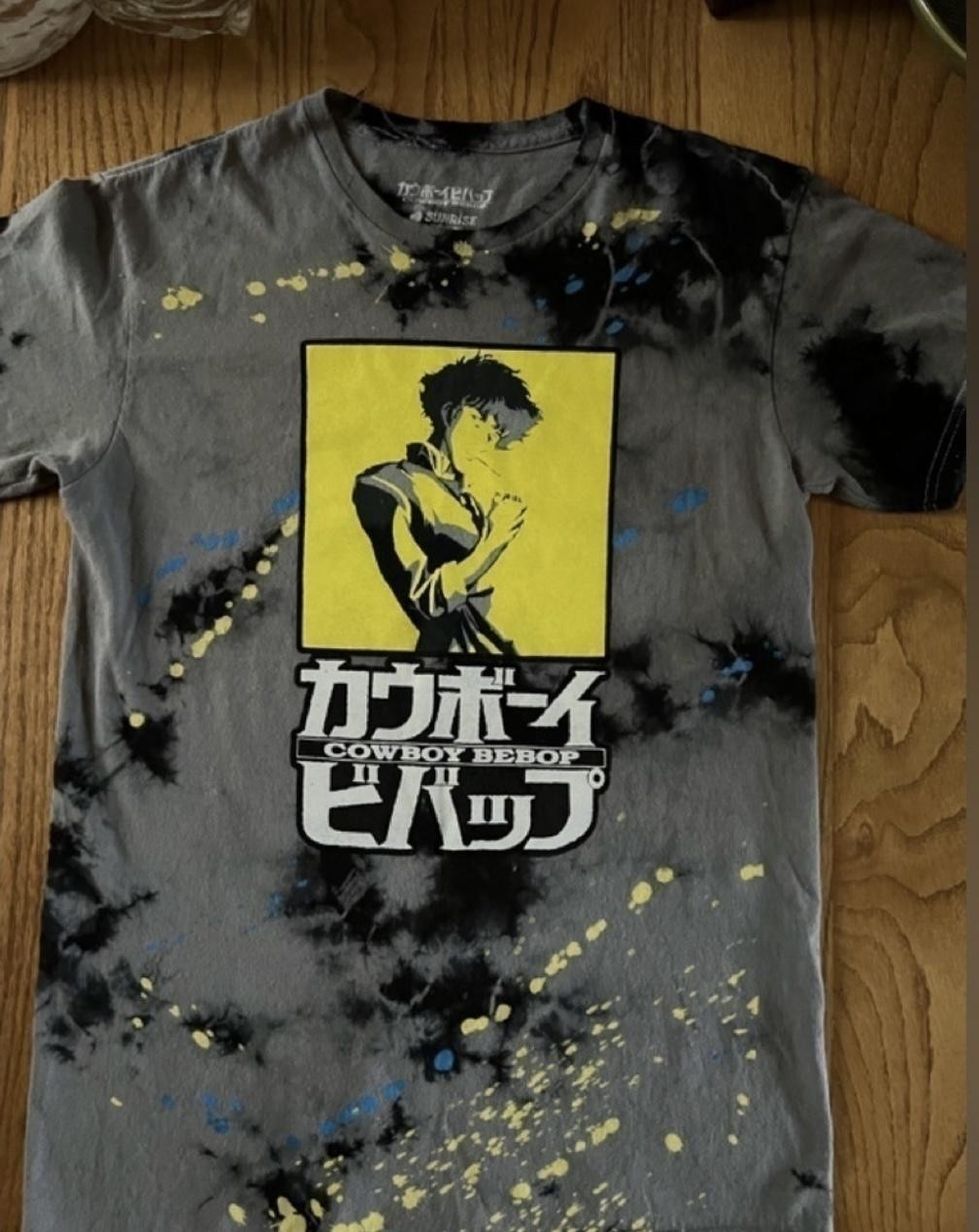 Cowboy Bebop Shirt Mens Small Gray Black Tie-Dye Spike Spiegel Anime Graphic Tee
