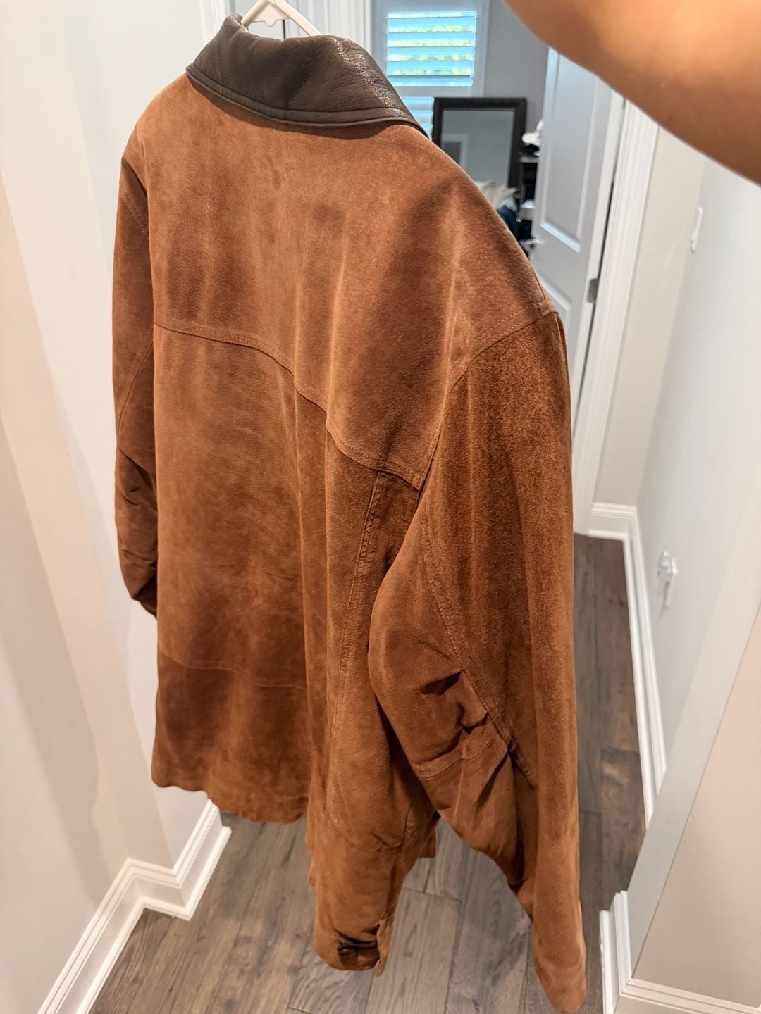 Slim John Vintage Brown Suede Leather Coat Jacket Plaid Quilted Lining