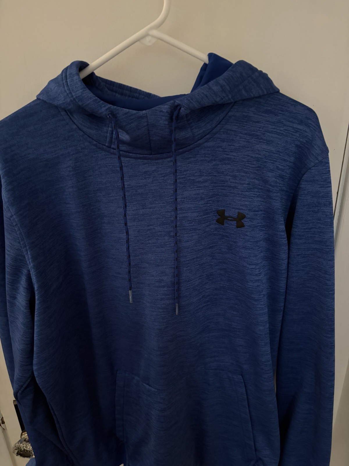 Under Armour ColdGear Fleece Pullover Hoodie Solid Blue Logo Pockets Men’s XL
