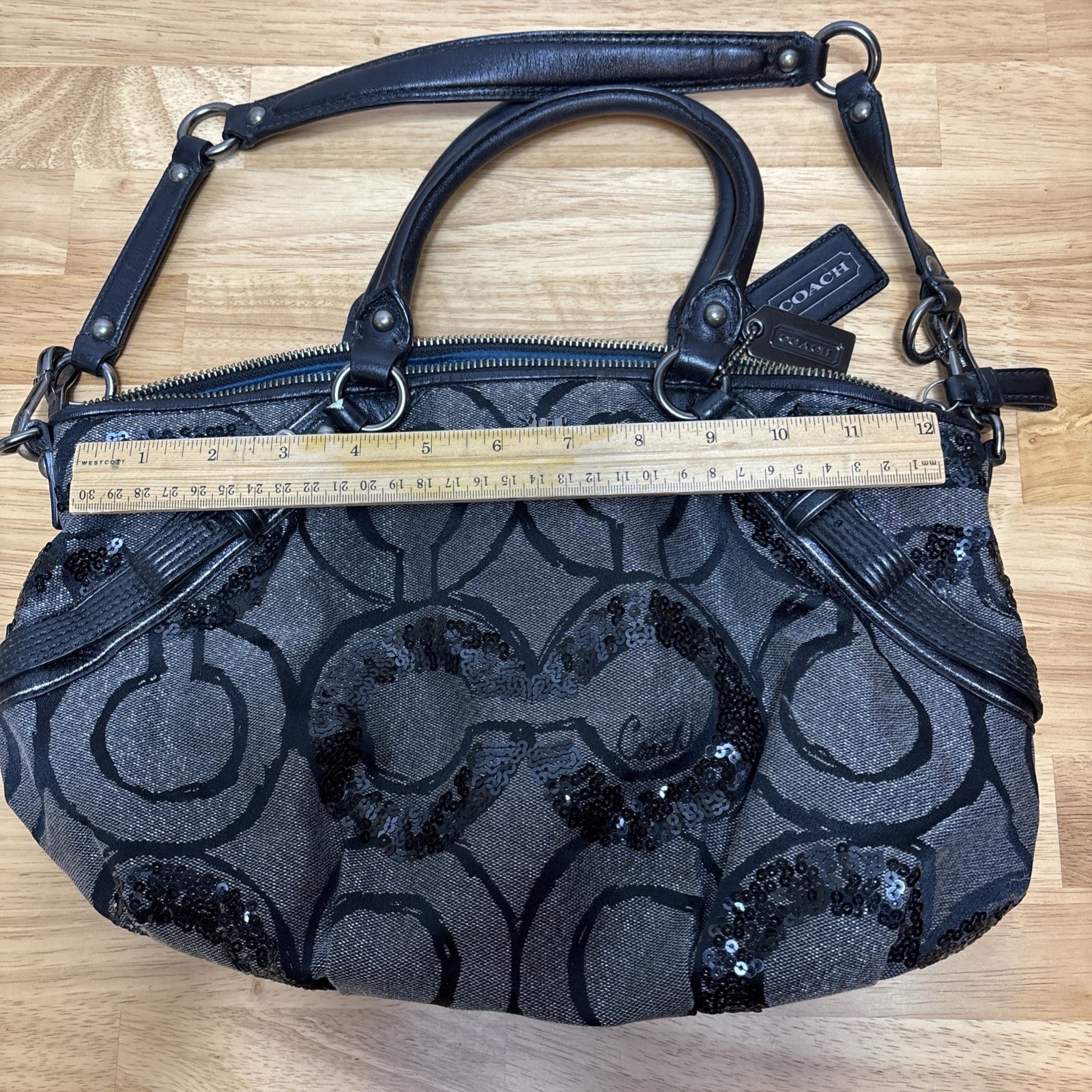 Coach Madison Sophia Medium Sequin Op Art Black Handbag Satchel With Hand Tag