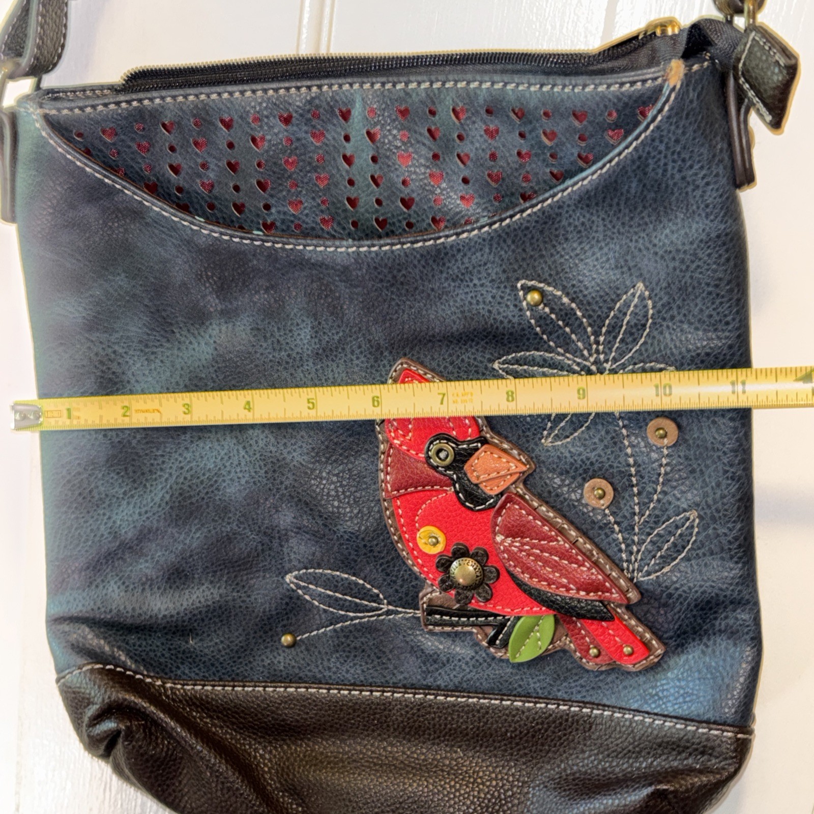 CHALA NAVY BLUE RED CARDINAL SWEET MESSENGER CROSSBODY TOTE PURSE FAUX LEATHER