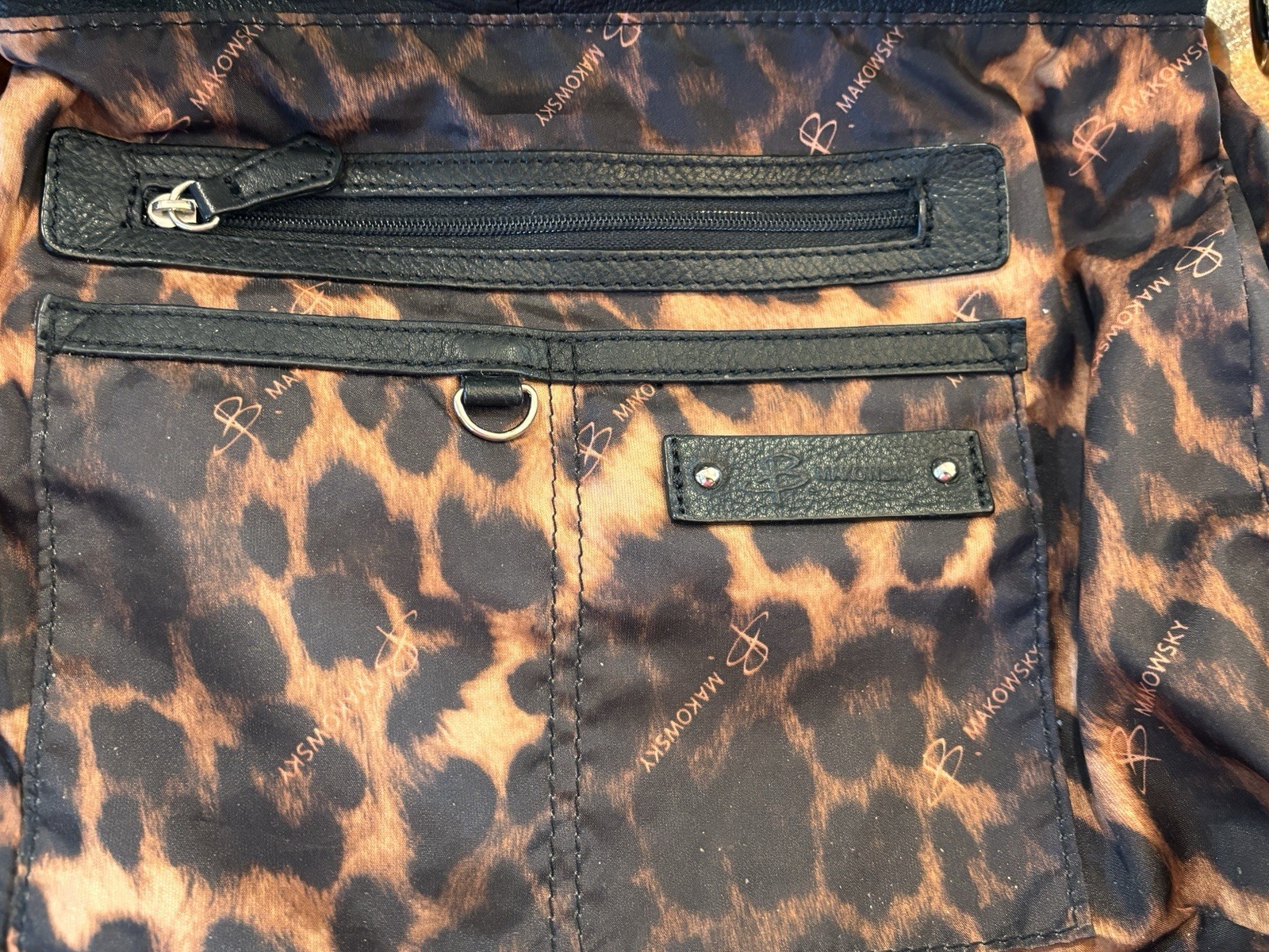 Bruce Makowsky Black Leather Shoulder Bag with Studs