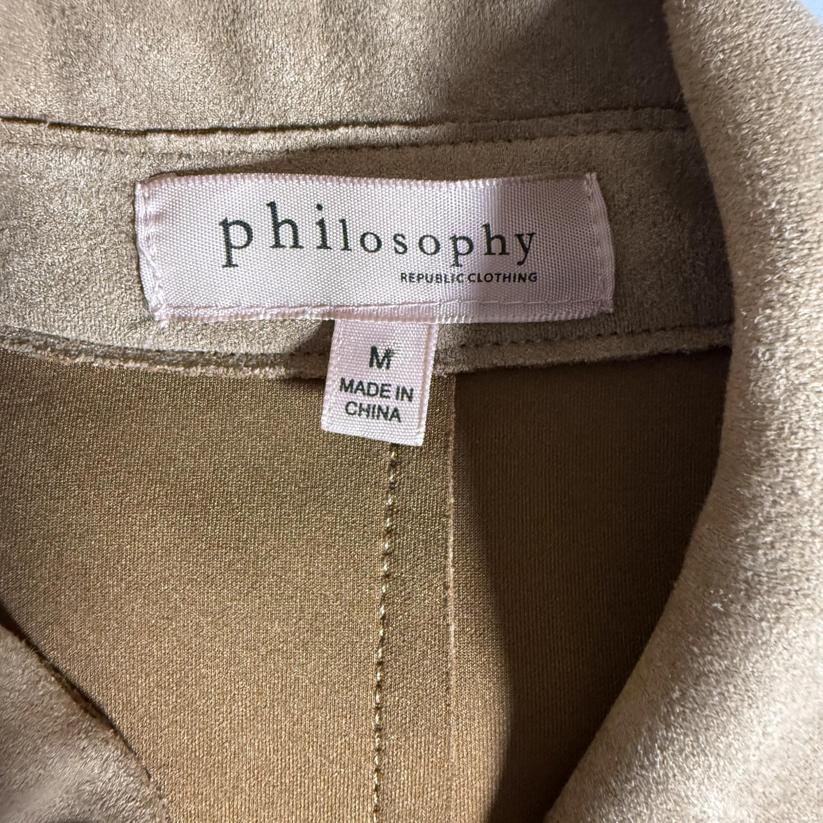 Philosophy Faux Suede Tan Trench Coat with Belt SZ M. Y2K Trendy Career wear