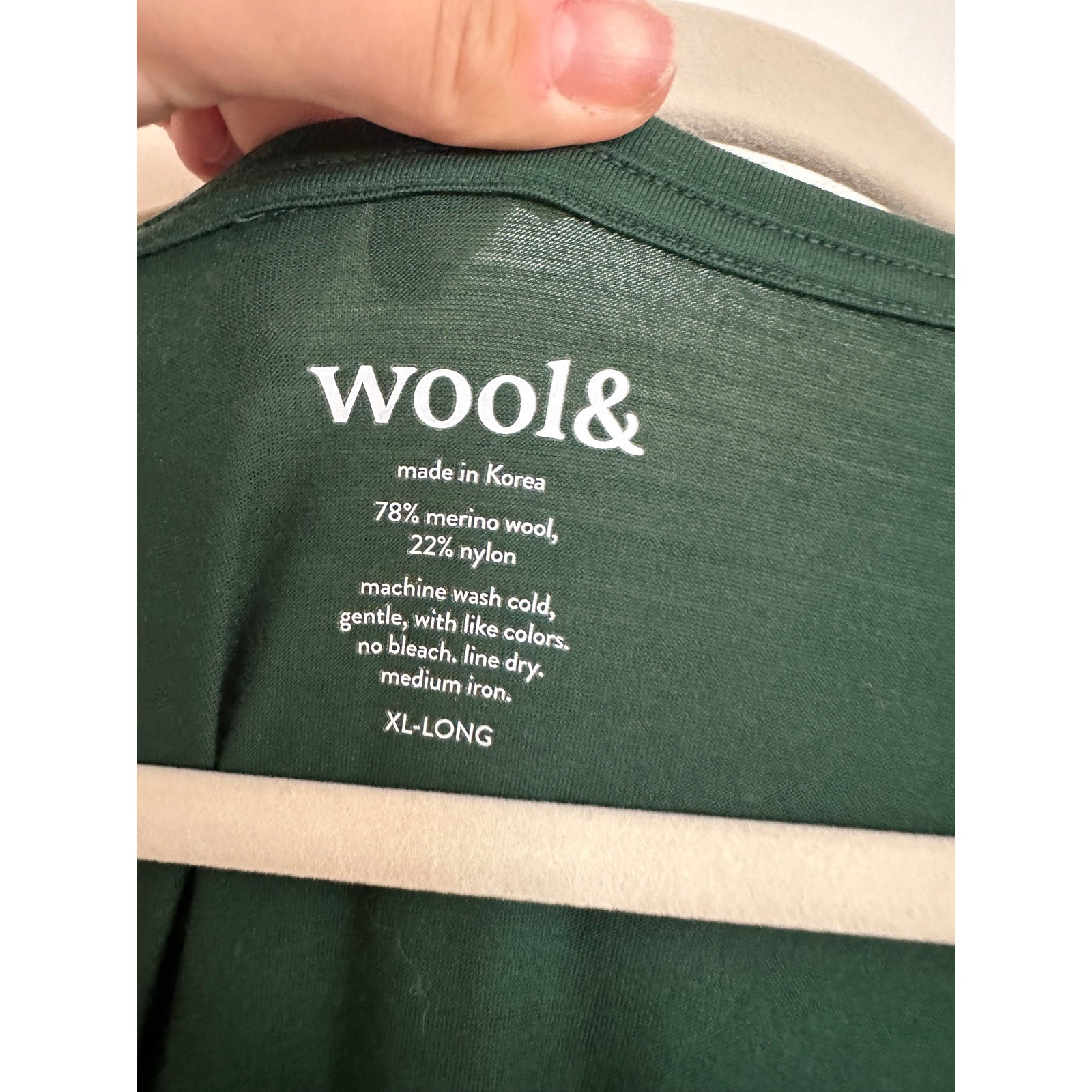 Wool& Maggie Swing Dress Pine Green Merino Wool Short Sleeve T-Shirt XL-Long