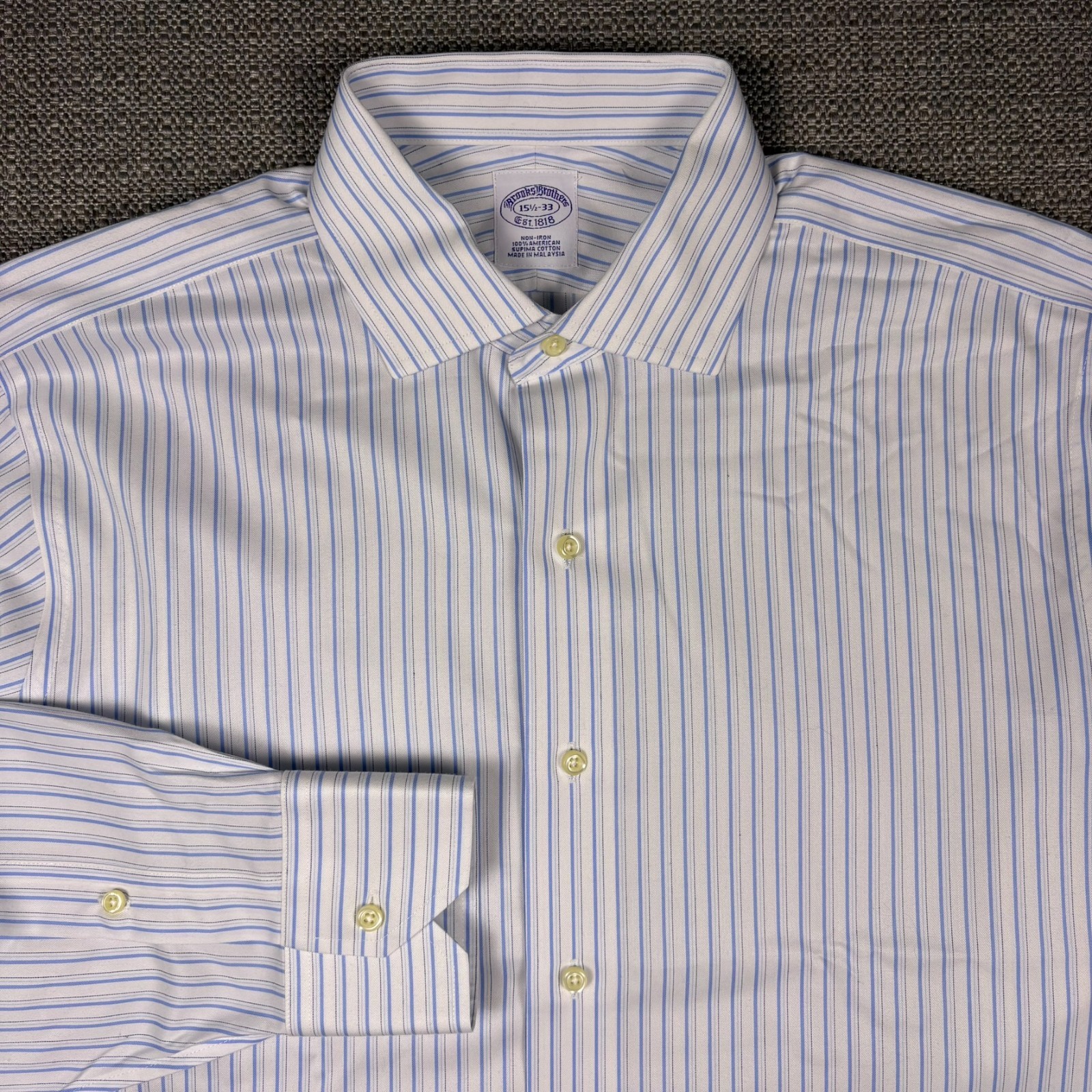 Brooks Brothers Men’s Shirt 15 1/2 15.5 33 Long Sleeve White Blue Striped Cotton