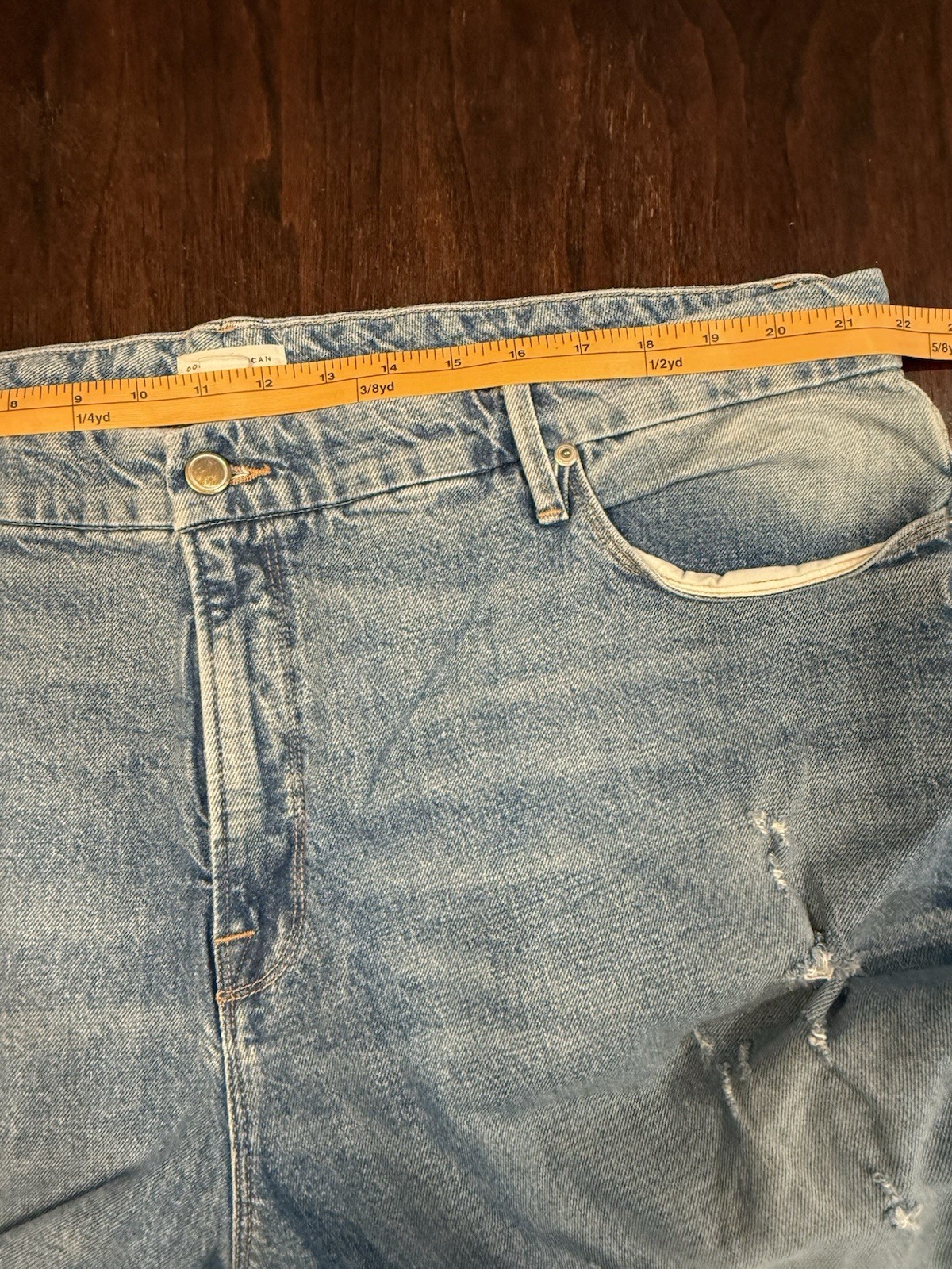 Good American Size 18 Good Classic High Rise Distressed Straight Leg Blue Jeans