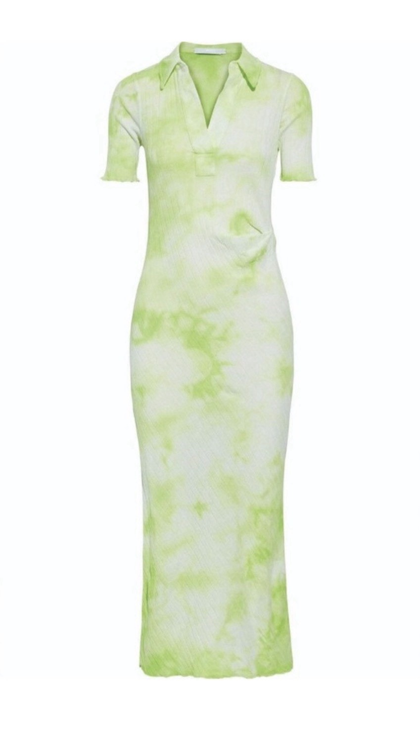 Helmut Lang Tie Dye Rib Cotton Polo Midi Dress In Electric Yellow Batik Size M