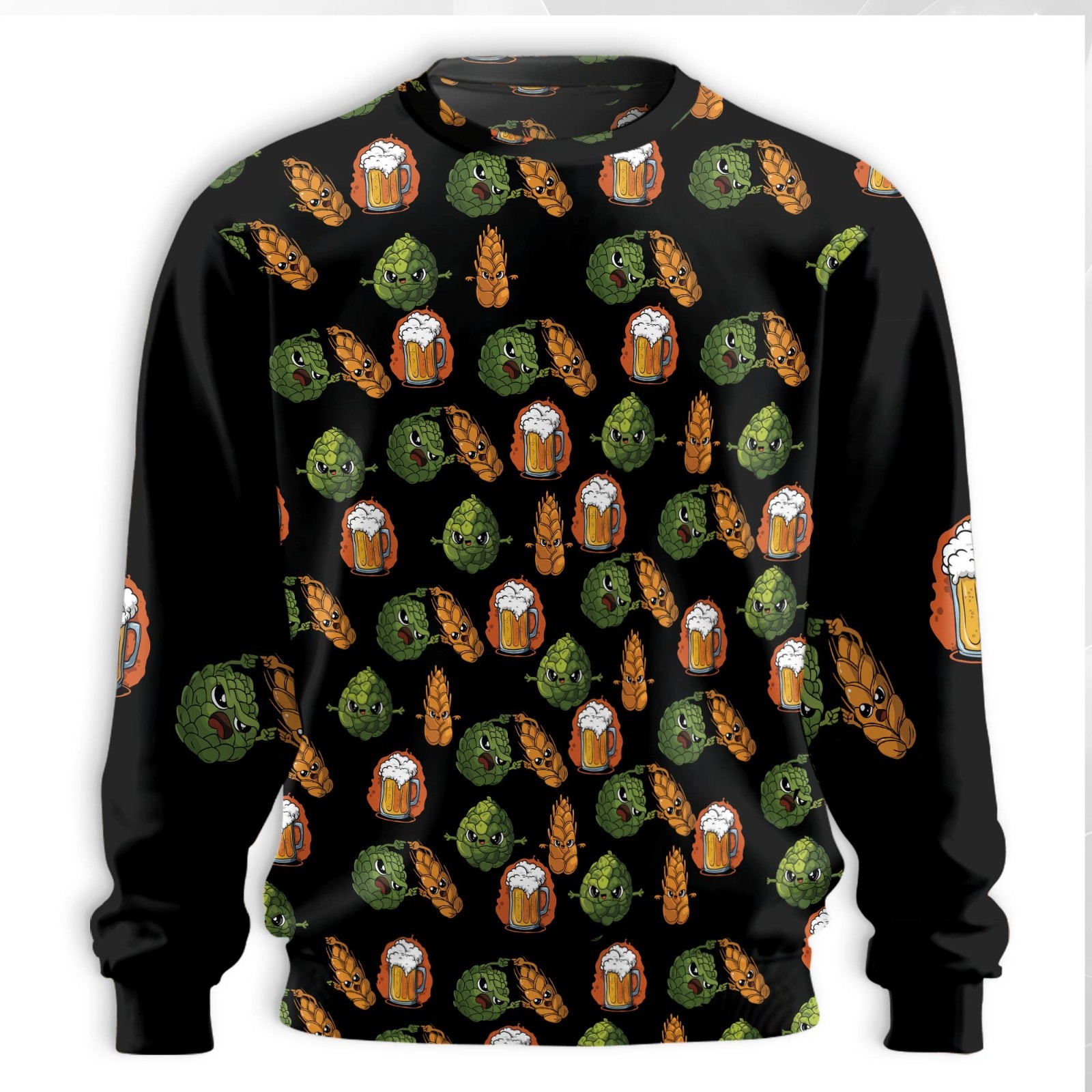 Funny Beer Hops and Barley All Over Print Sweatshirt Unisex Brewery Gift