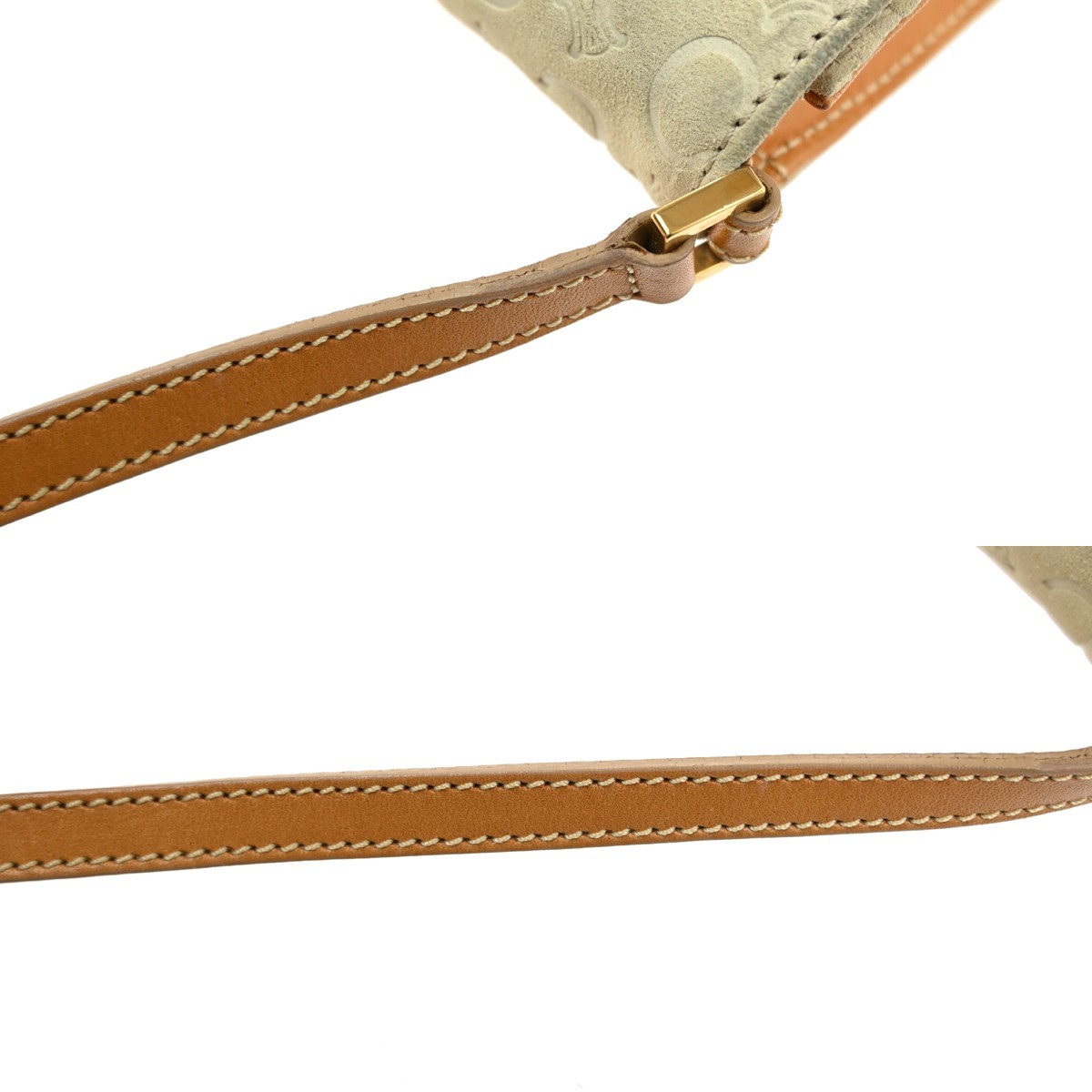 CELINE Logo C Macadam Shoulder Bag Leather Suede Ivory GHW Italy 69KC034