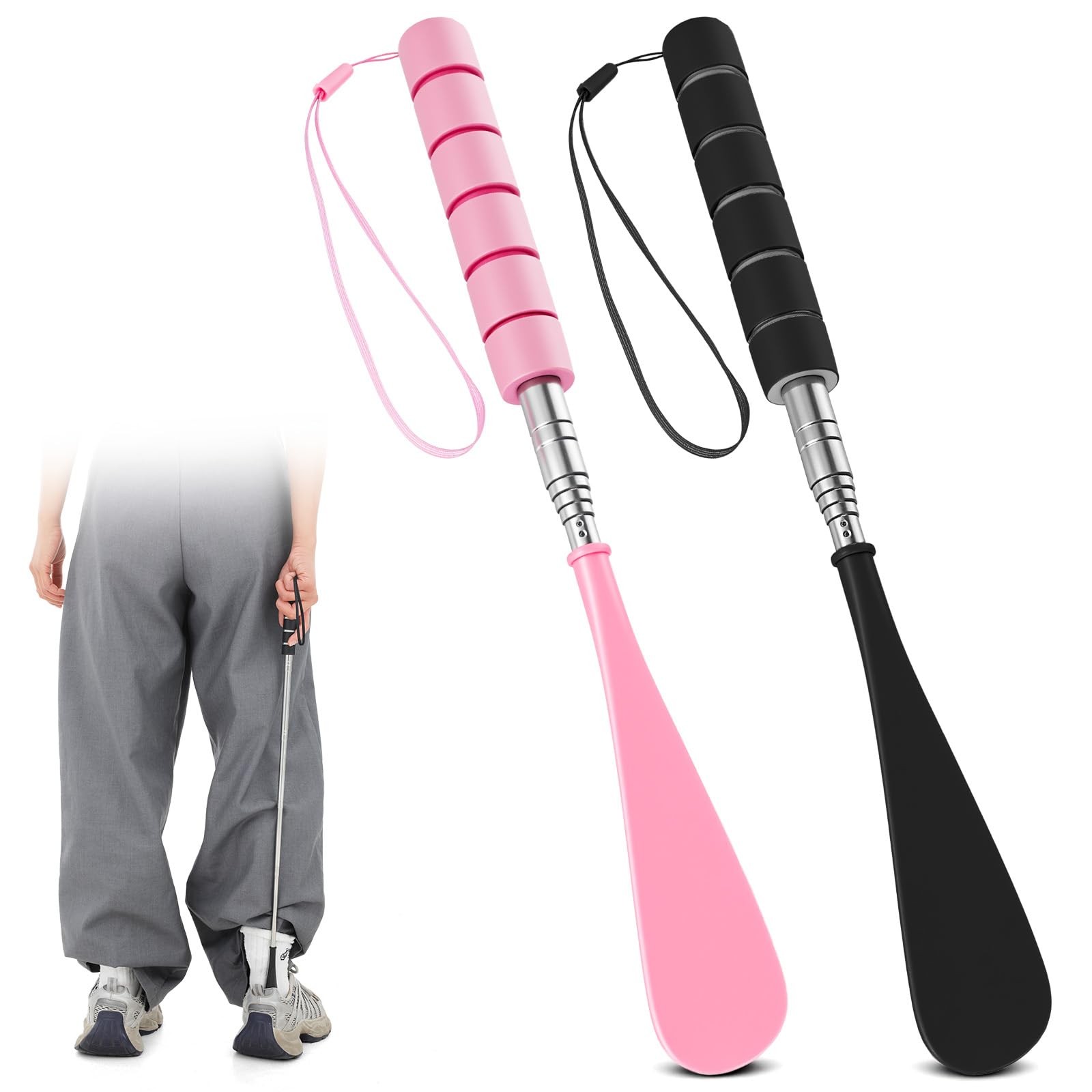 2PCS Retractable Long Handle Shoe Horn, Retractable Stainless Steel Shoehorn …