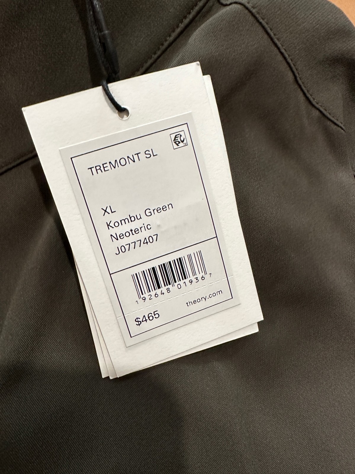Authentic Men’s Theory Neoteric Tremont Jacket in Kombu Green MSRP $465.00