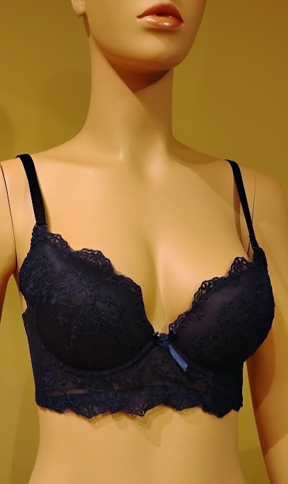 NWT Queen Women’s Dark Blue Floral Lace Push Up Normal Strap Bra Size: 36A