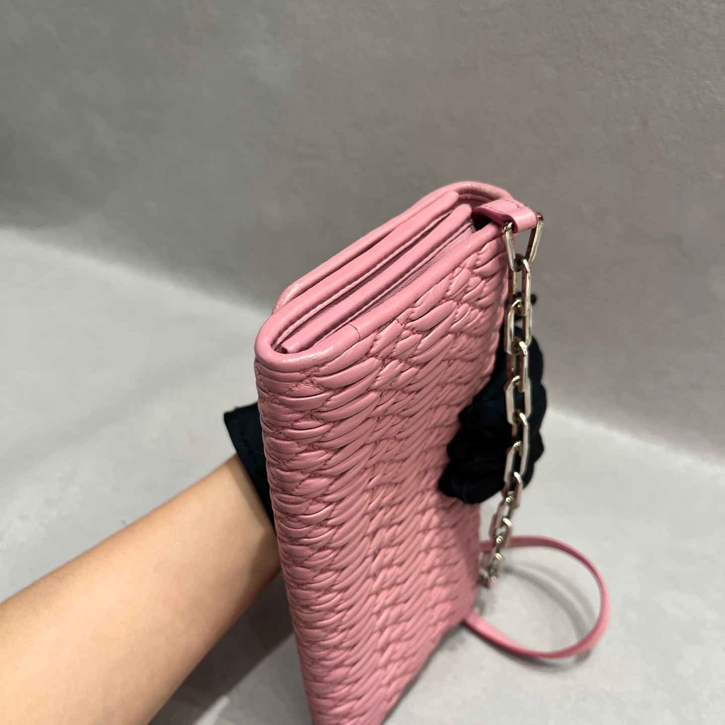 Miu Miu Matelasse WOC Normal Sakura Pink Ruched Lambskin Multiway Bag US Ship