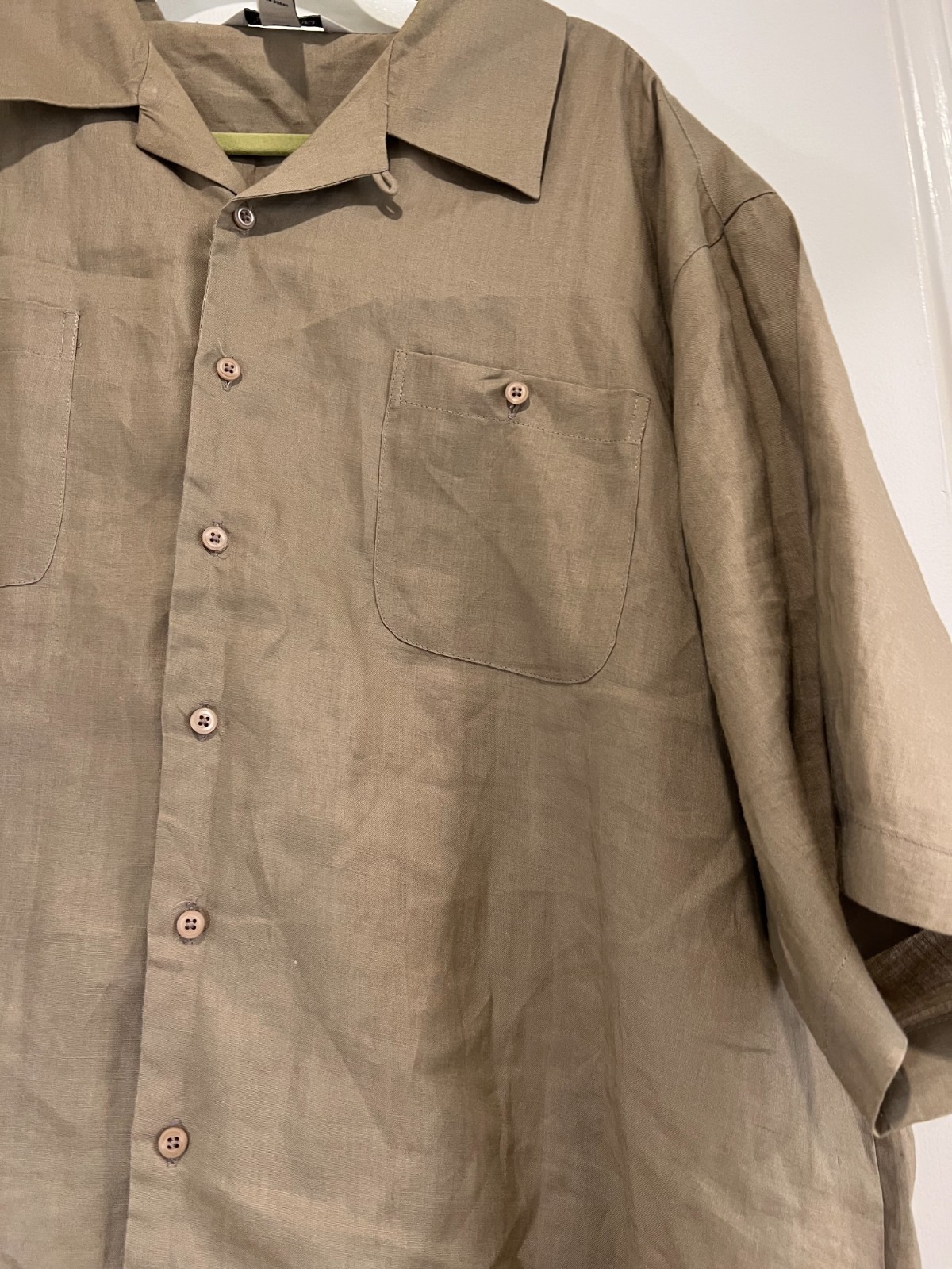 Linea Uomo Men’s 2XLT Tall Brown 100% Ramie Short Sleeve Button Down Camp Shirt