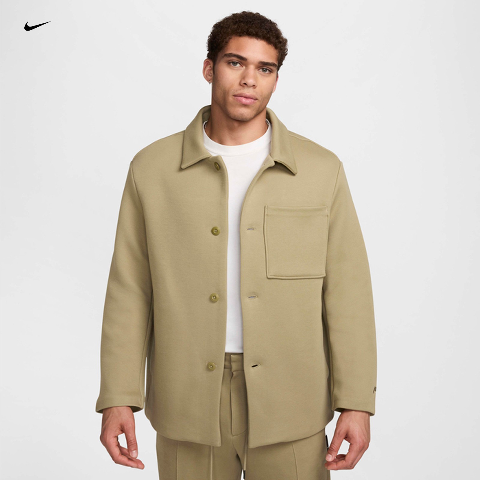 Nike Tech Fleece Shacket Jacket Neutral Olive FZ7566-276 Men’s Size Large-TALL