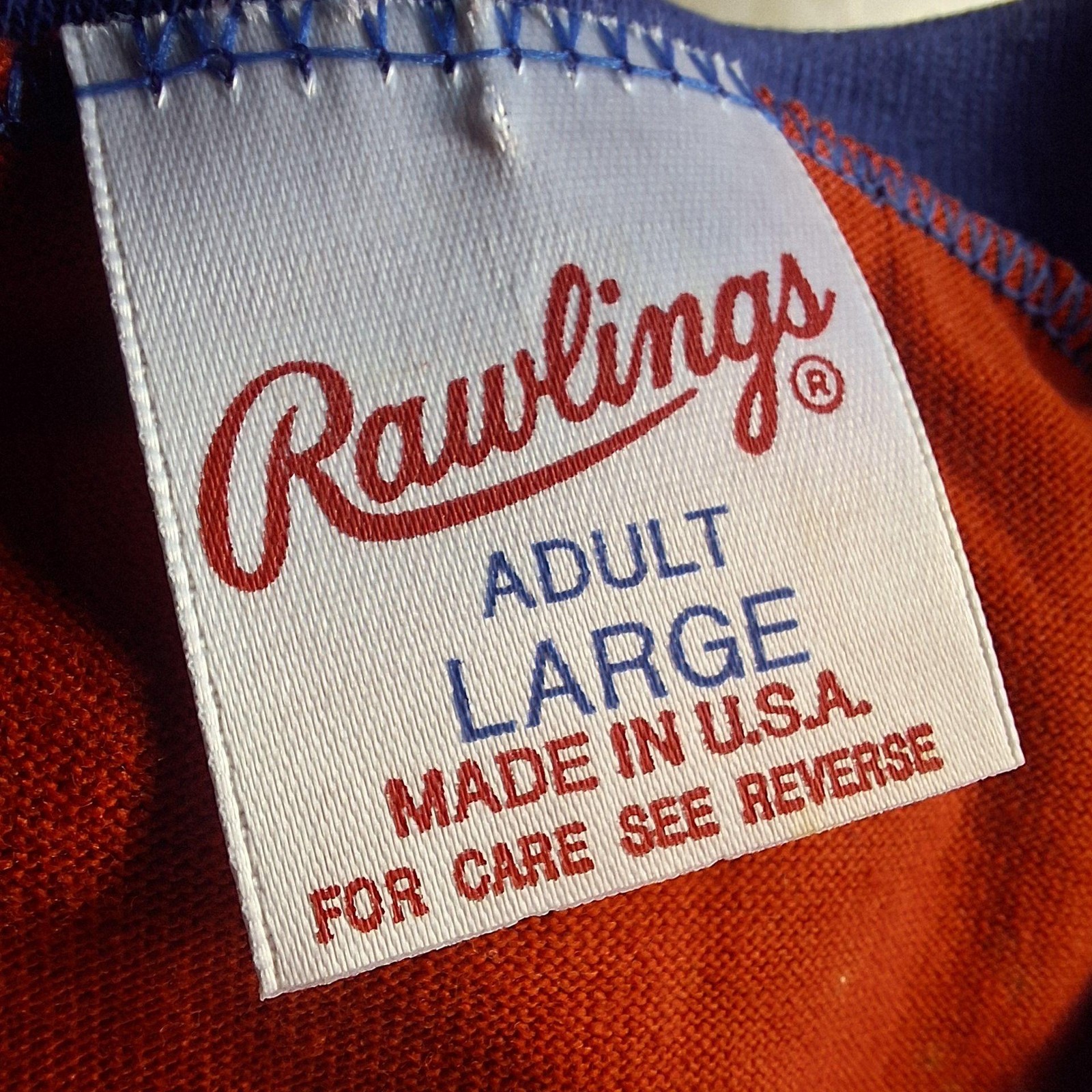 80s Rawlings Shirt Mens Large Red Ringer V Neck Raglan Short Sleeve Baseball