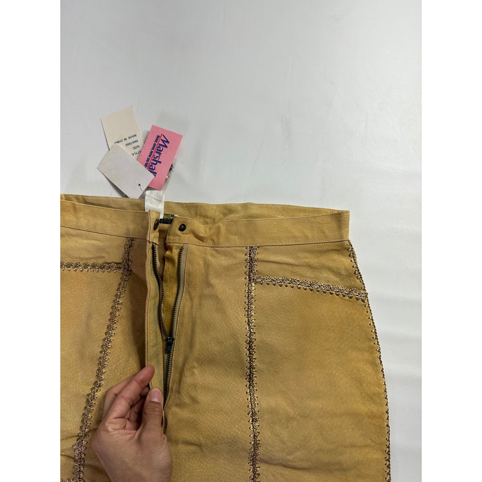 SMH Vintage Y2K Sz 14 30″ Waist Suede Patchwork Western Leather Pants Boho Flare