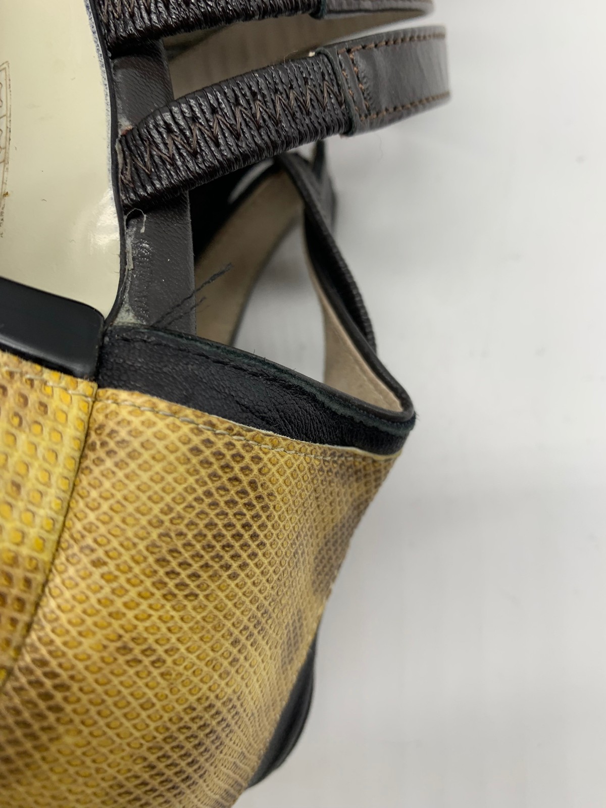 Jason Wu Womens Black Brown Yellow Leather Strappy Peep Toe Platform Pumps sz 38
