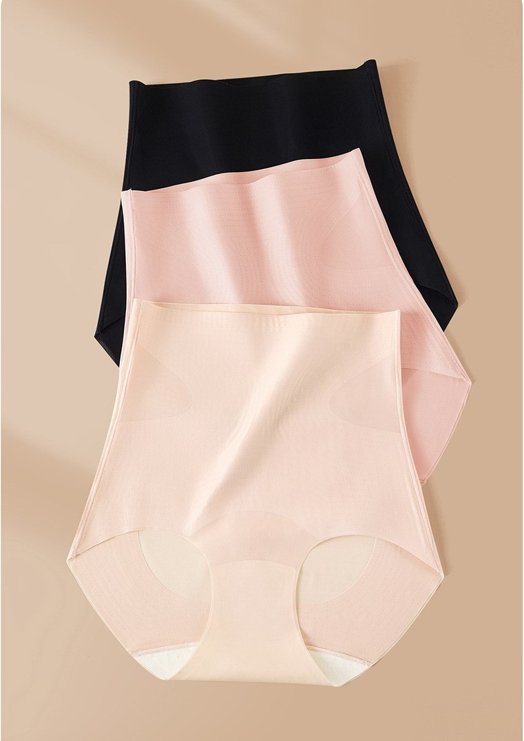 Women Briefs High Waist Ice silk Solid Thin Tummy Control Yoga Underpants 32951