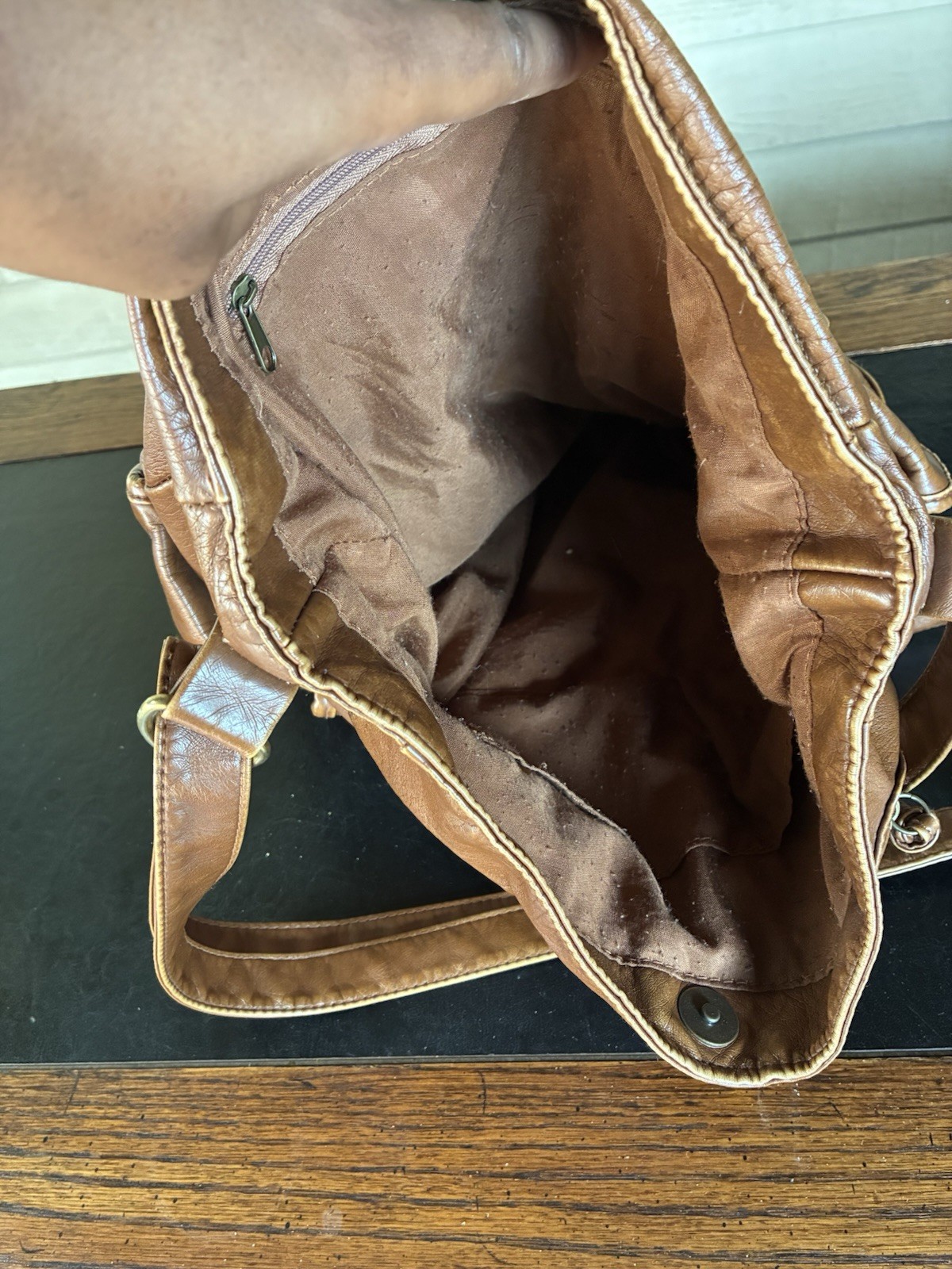 Women’s Brown Medium Shoulder Bag Zip Closure Buckle Accents Lined Pockets