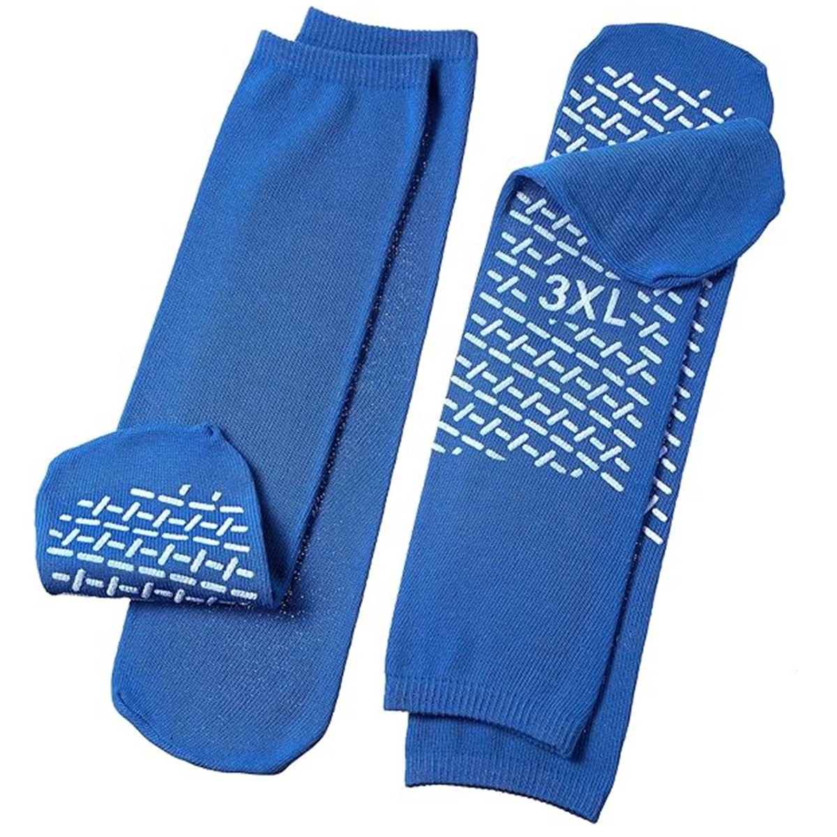 Non Slip Safety Socks Double Sided Tread Hospital Grip Slippers Soft LARGE 6 PK