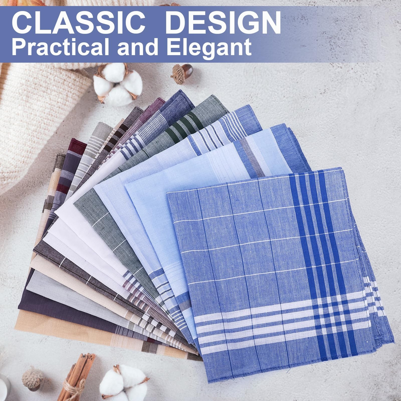 Orlanth [12 PCS] Handkerchiefs for Men, 16×16 Inch, 100% Soft Cotton Classic …