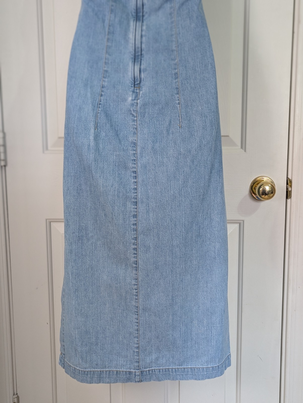 Liz Claiborne Light-Wash Denim Halter Maxi Dress 4 Slit Boho Coastal Cowgirl Y2K