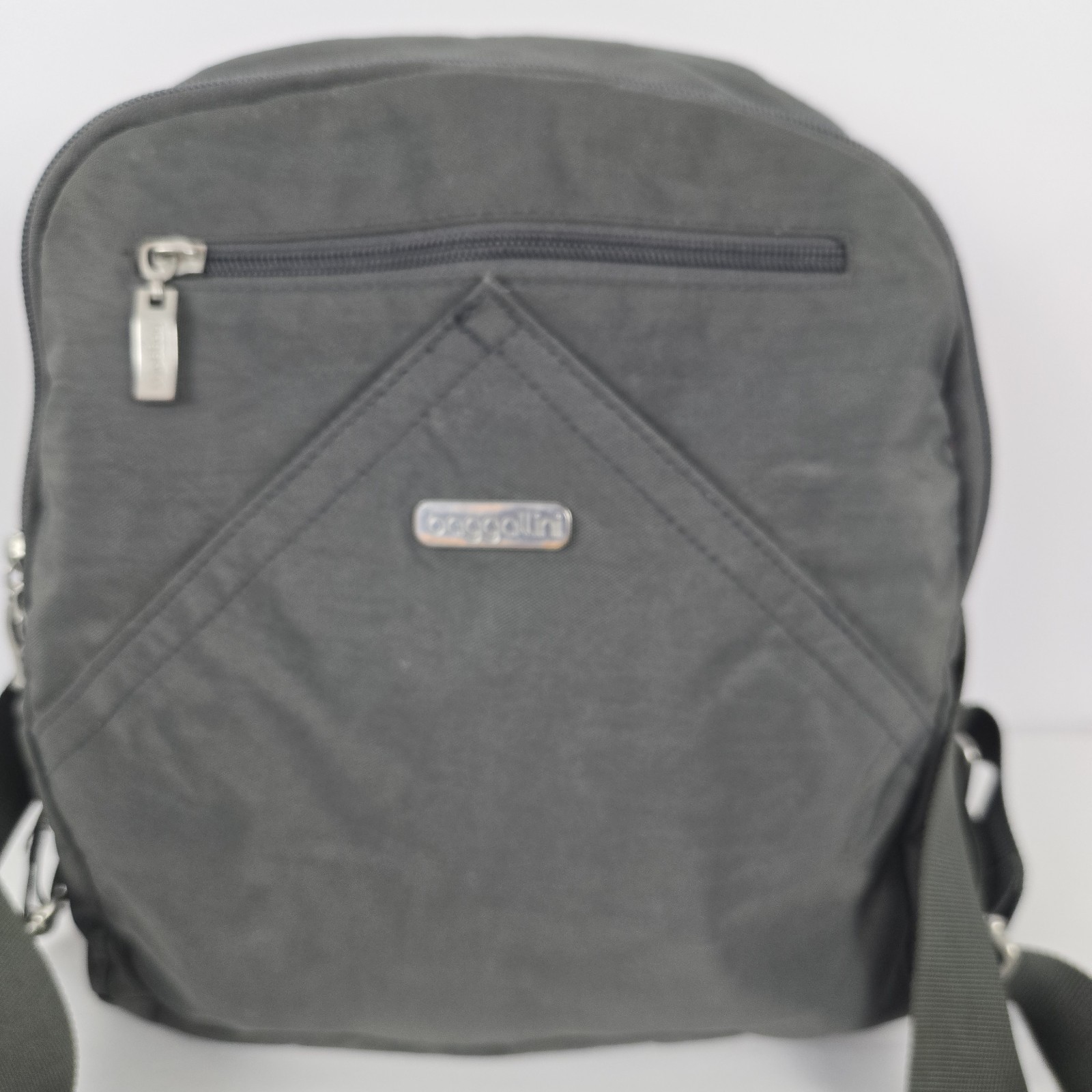 Baggallini Backpack Gray Bag Pink Inside Multi Zip W Pockets