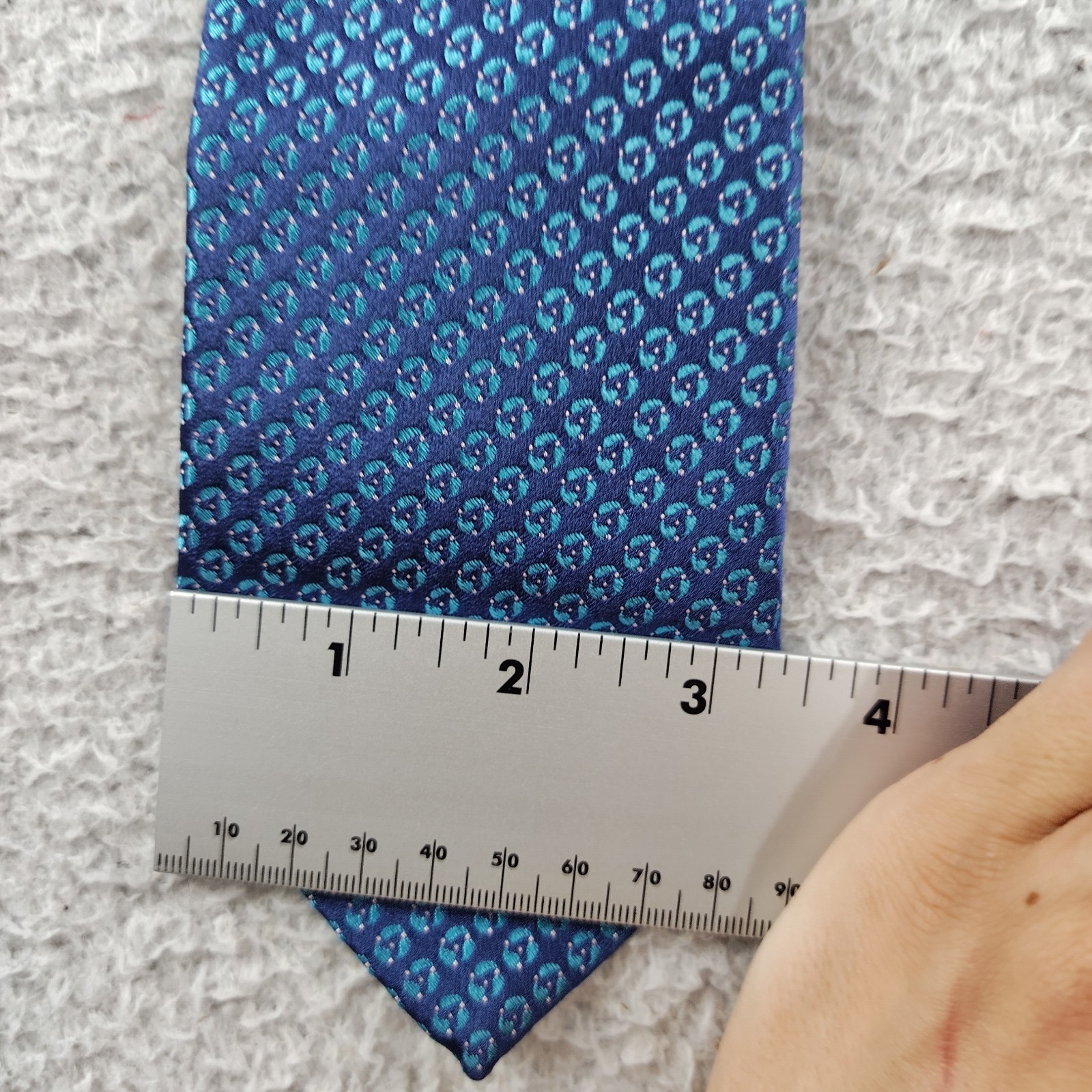 Giorgio Armani Silk Tie Blue Teal Geometric Hand Made in Italy W3.25 L:56