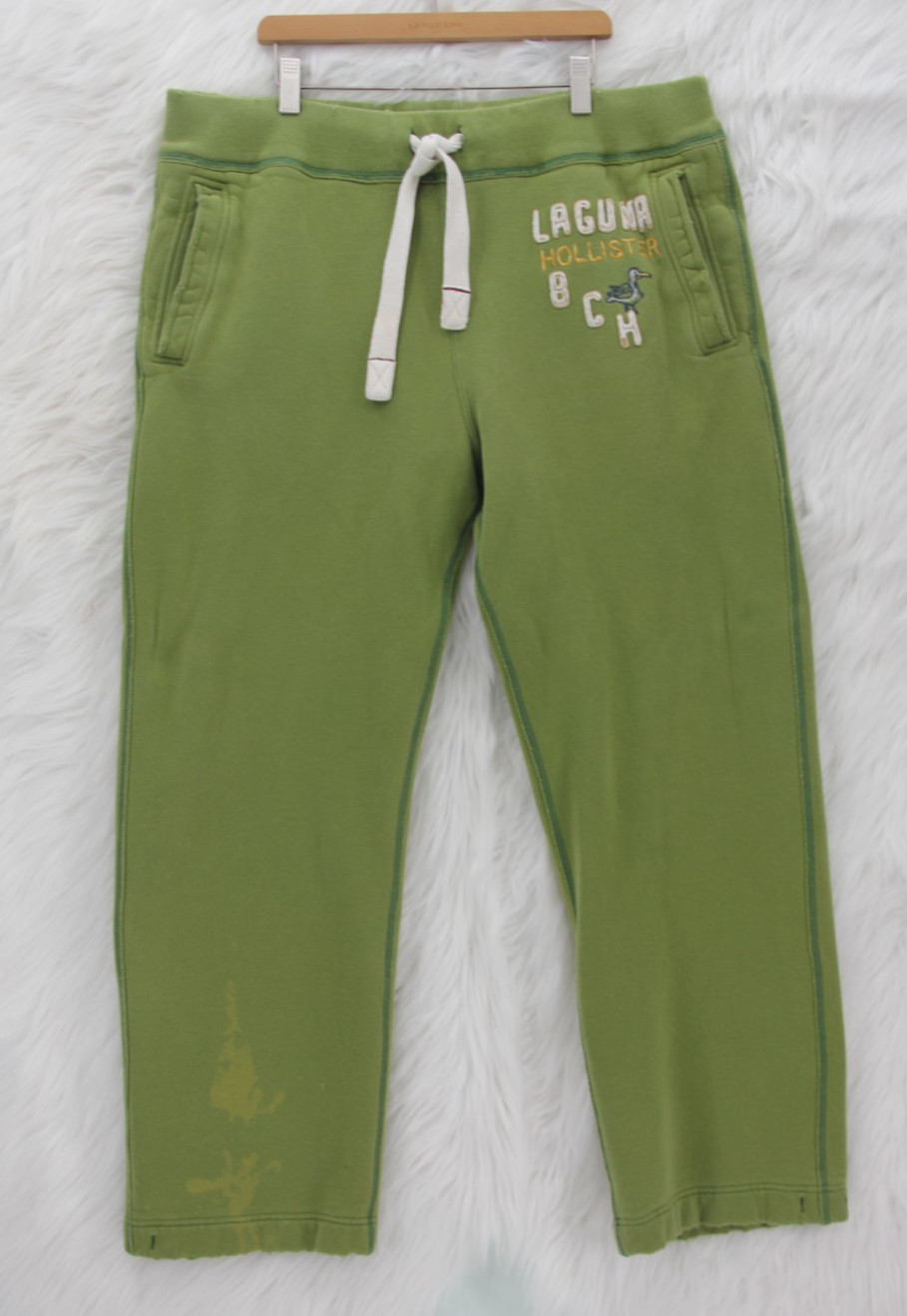 Hollister Green Lounge Sweatpants Sweats Womens L Y2K Mens Laguna Beach Distress