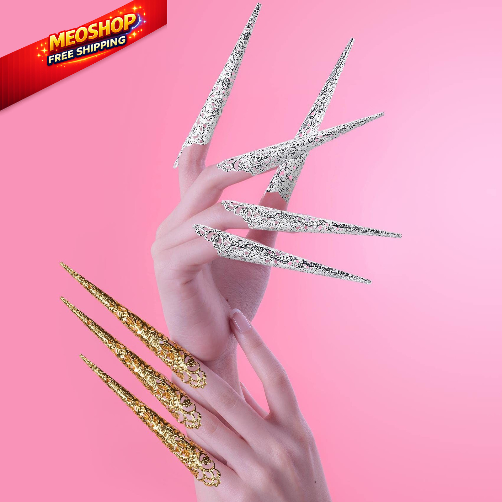 ANCIRS 20 Pack Finger Nail 20 Count (Pack of 1), 10pcs gold & silver