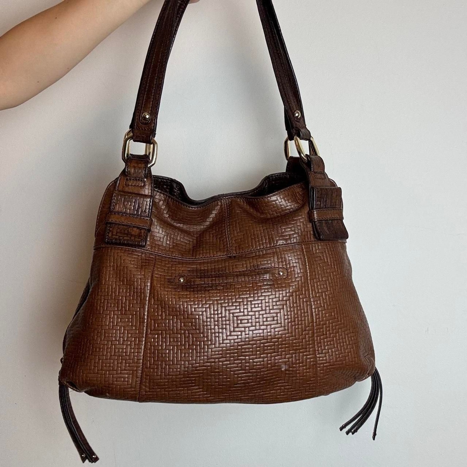 B. Makowsky Vintage Y2K Brown Leather Slouchy Hobo Bag with Gold Hardware