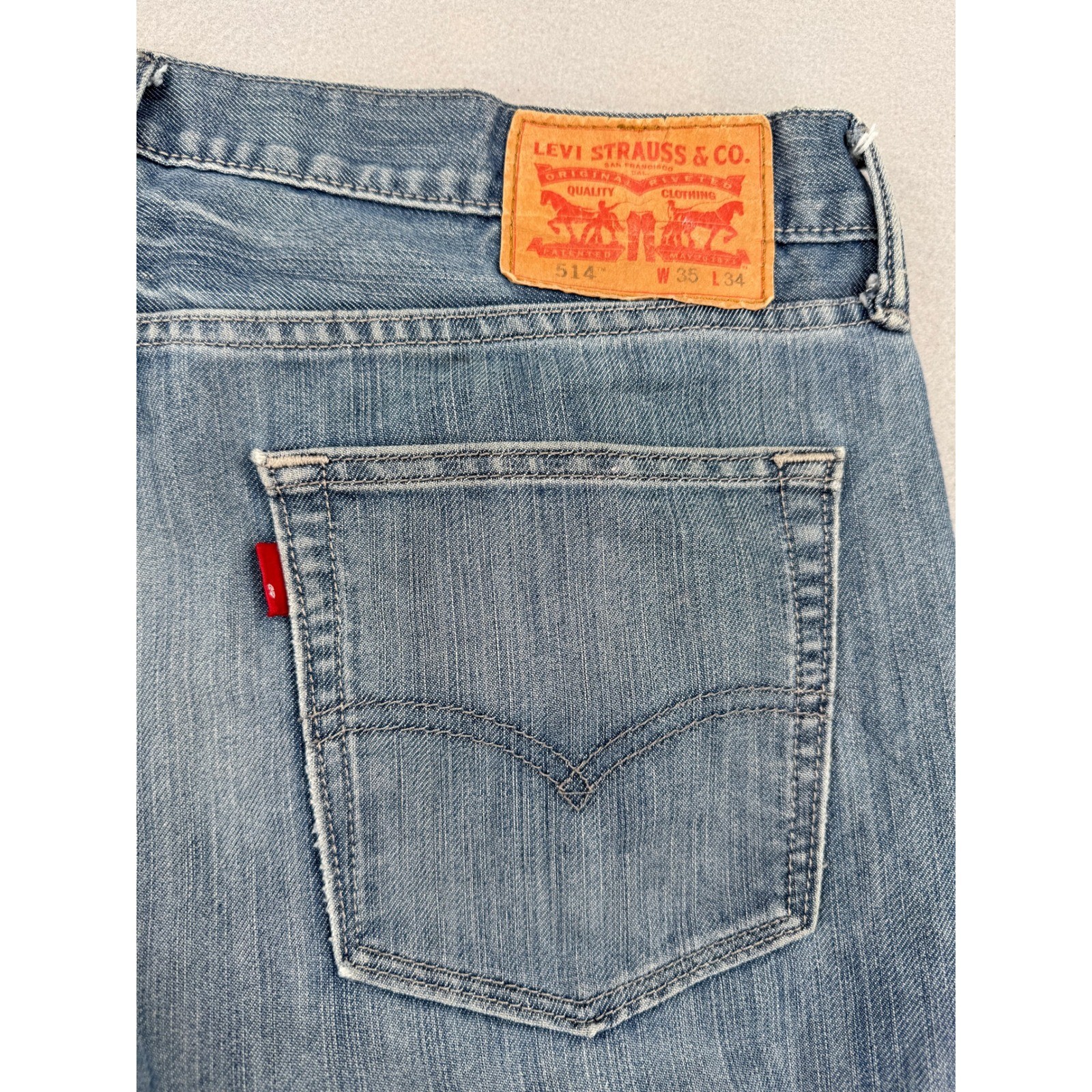 Distressed Levis 514 Classic Straight Fit Mens Jeans Blue Denim 35×34 (35×33)