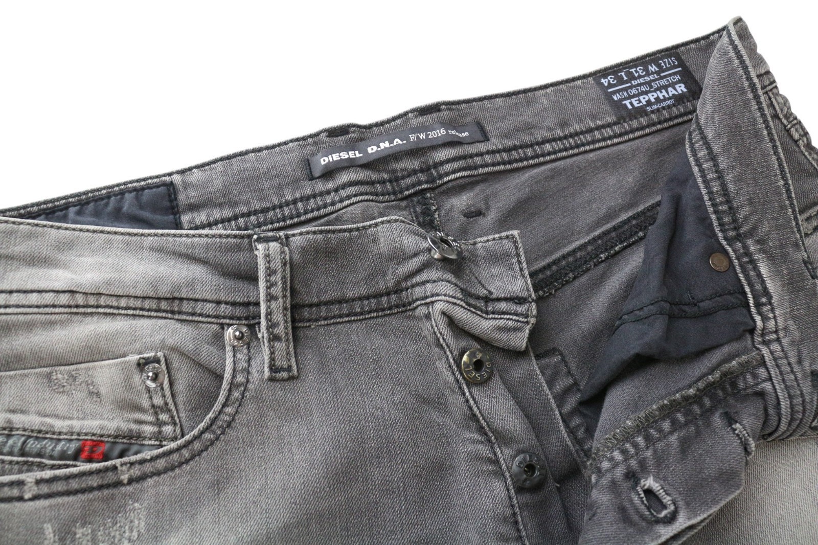 DIESEL D.N.A. Tepphar 0674U Men Jeans W31/L34 Slim Carrot Grey Cotton Stretch *