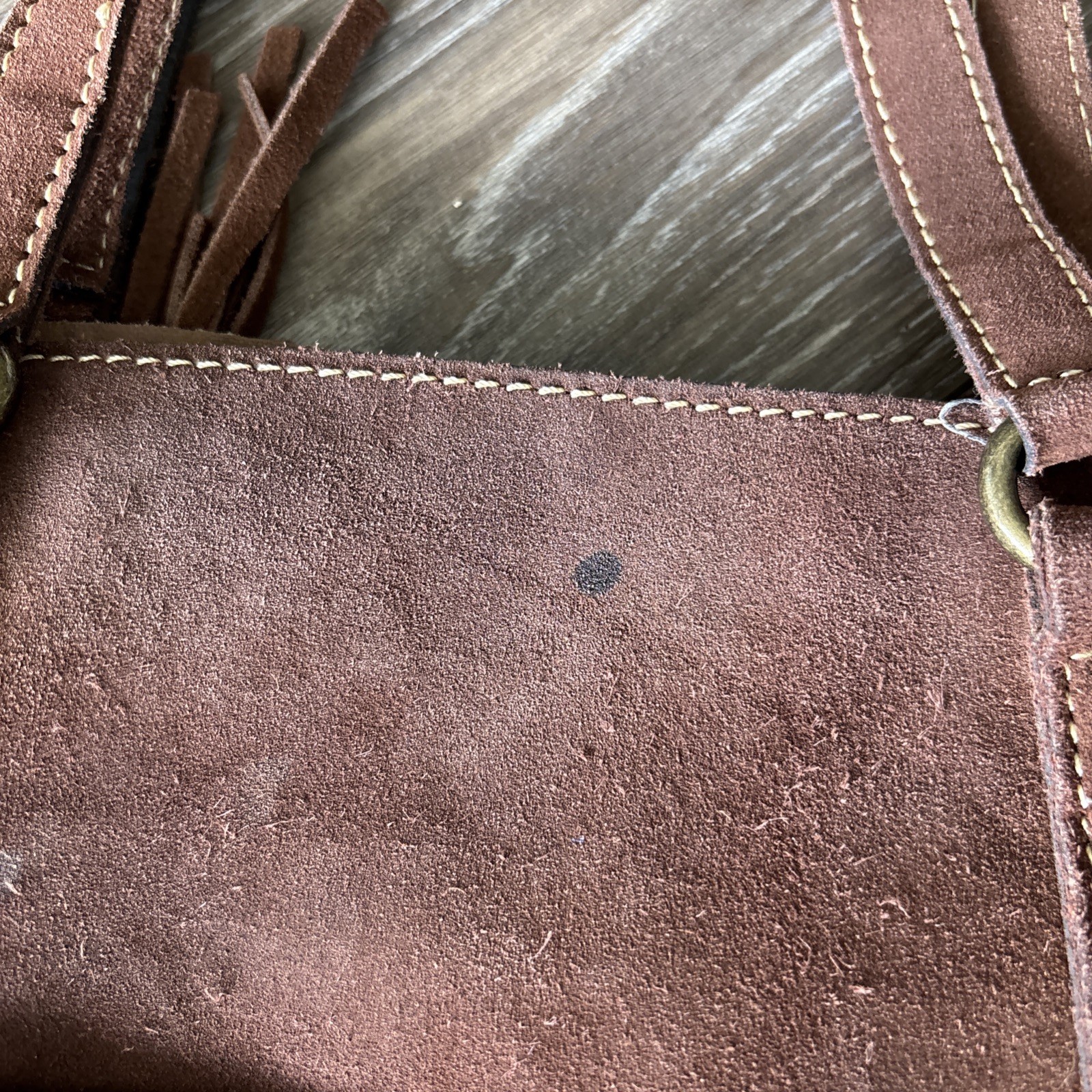 Patricia Nash Leather & Cowhide Print Mwith Leather Fringe Tote Purse – See Pics