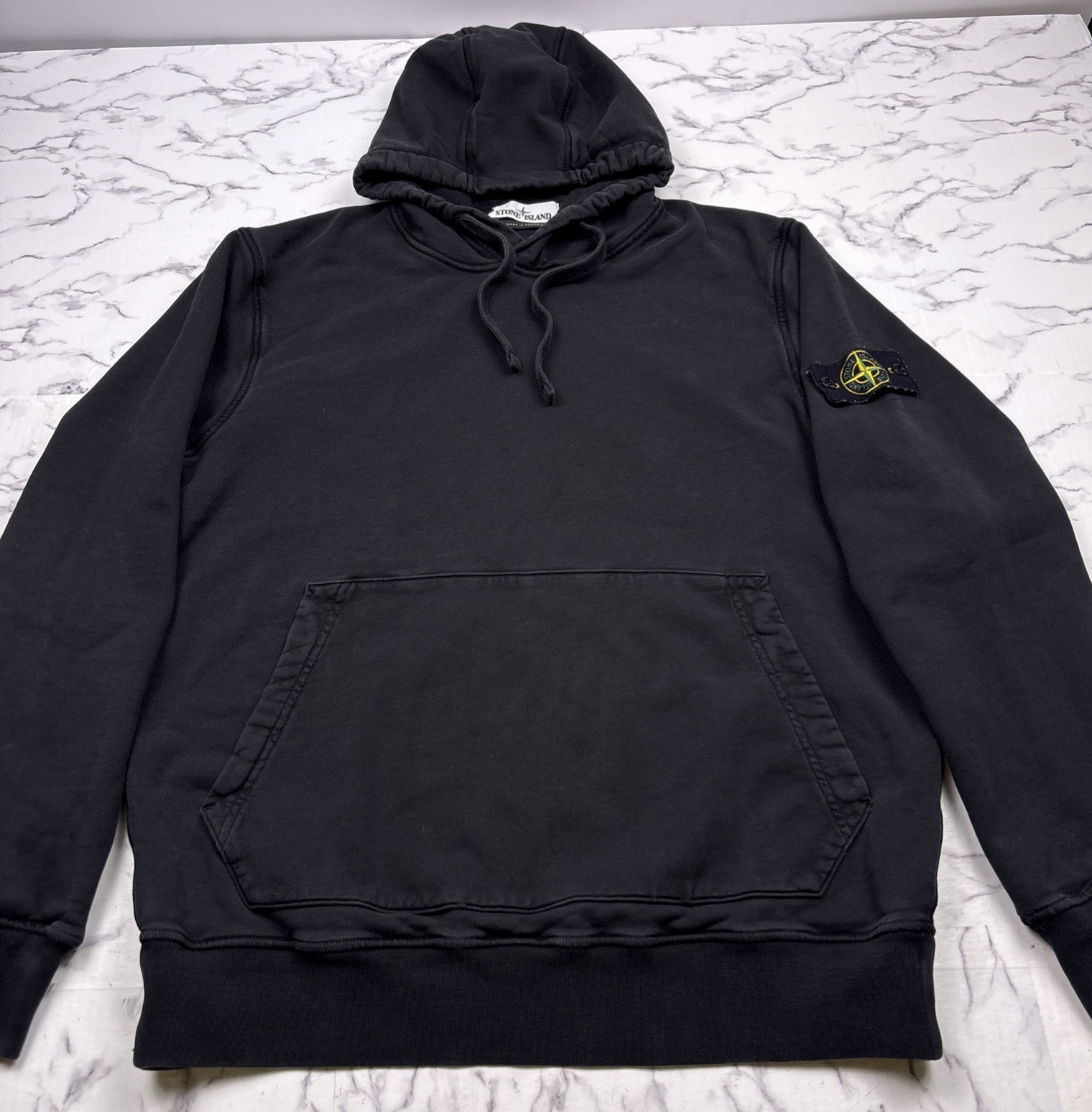Stone Island Black Hoodie Pullover Classic Sweatshirt Logo Patch Men’s Sz XL