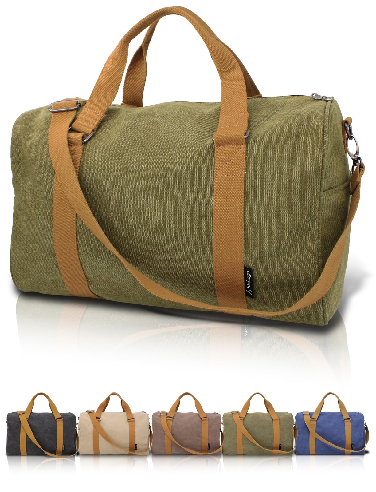 hichago Duffle Bag for Travel, Gym Bags 18.9 x 9.8 x 11.8 inches, khaki