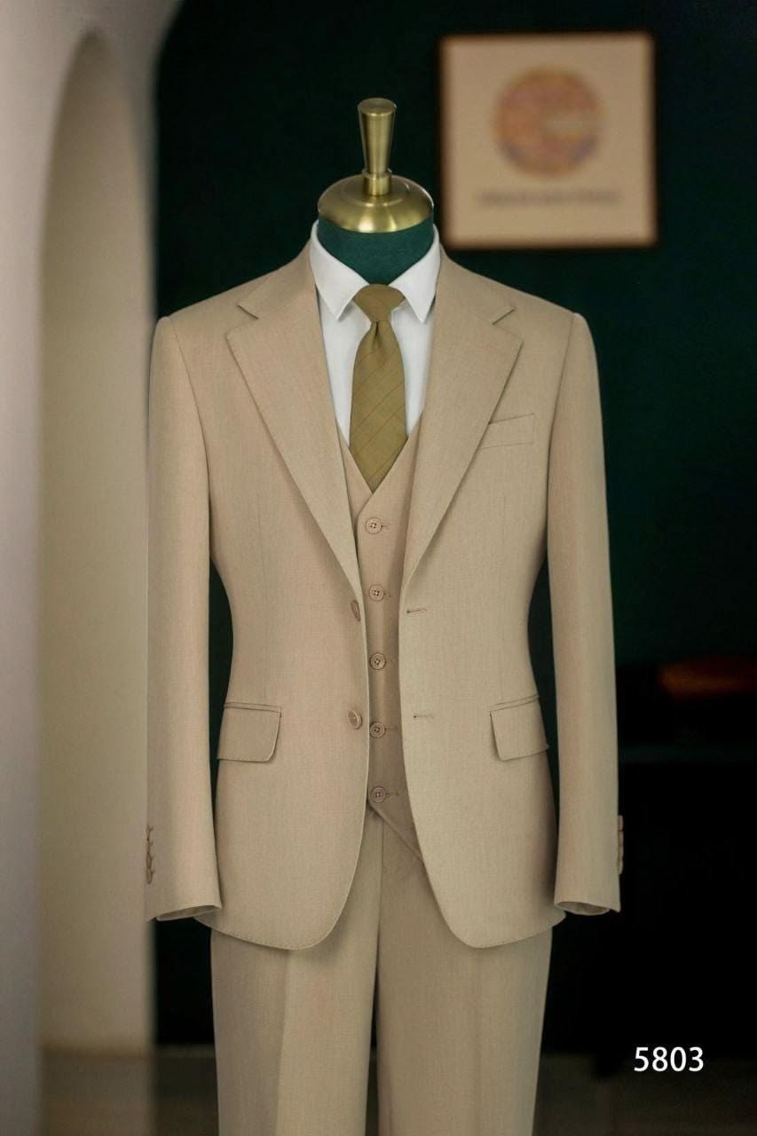 3PCS Mens Suits Beige Formal Workwear Dinner Party Coat Jacket Tuxedos Jacket