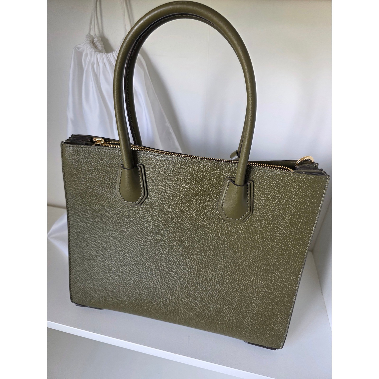 Michael Kors Mercer Tote Women Large Olive Green Leather Accordion Bag