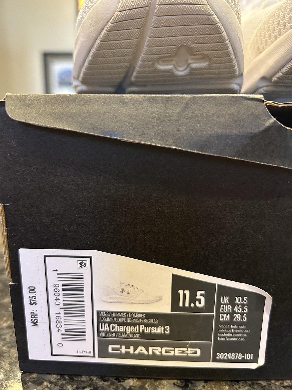 Under Armour Charged Pursuit 3 Shoes, White – Original Box Included – Size 11.5